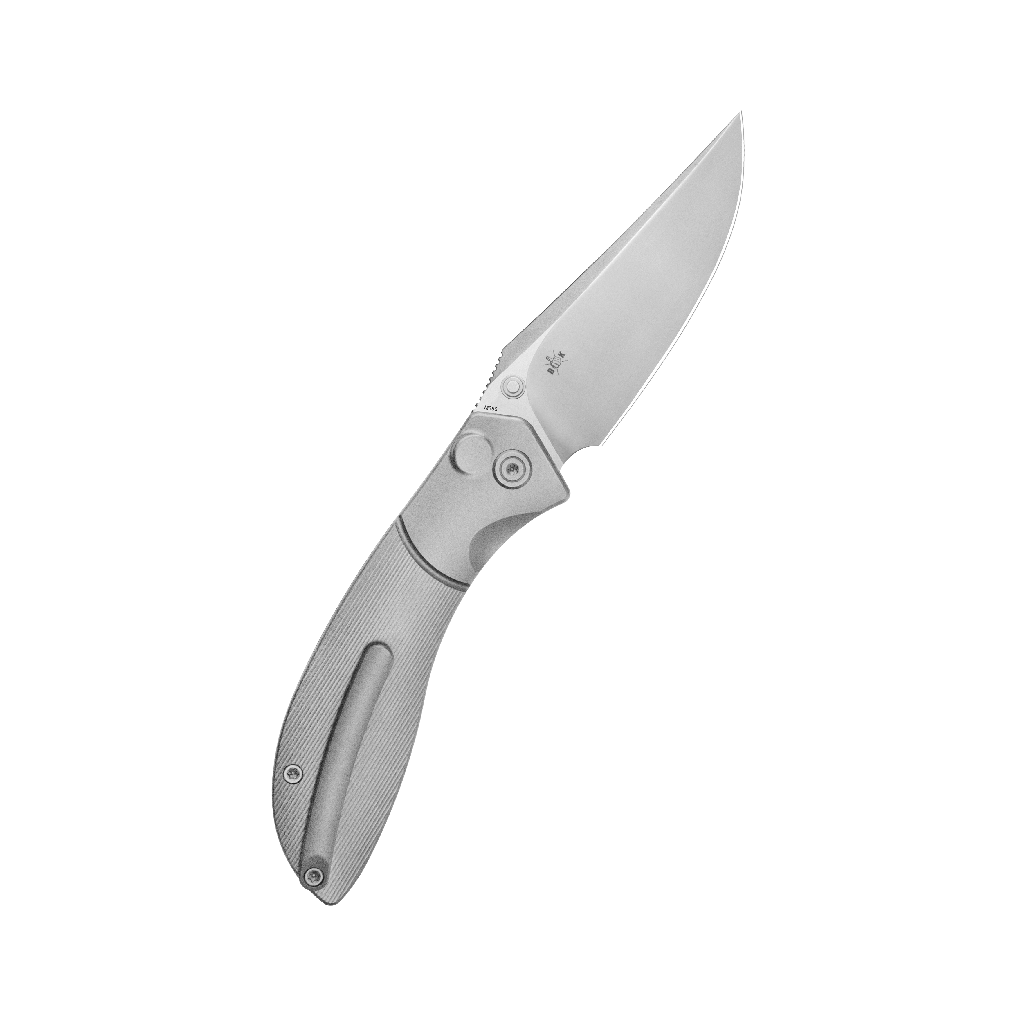 KB Stingray Button Lock Folding Knife Gray Titanium Handle 3.07" Clip Point Bead Blasted M390 Blade KB264A