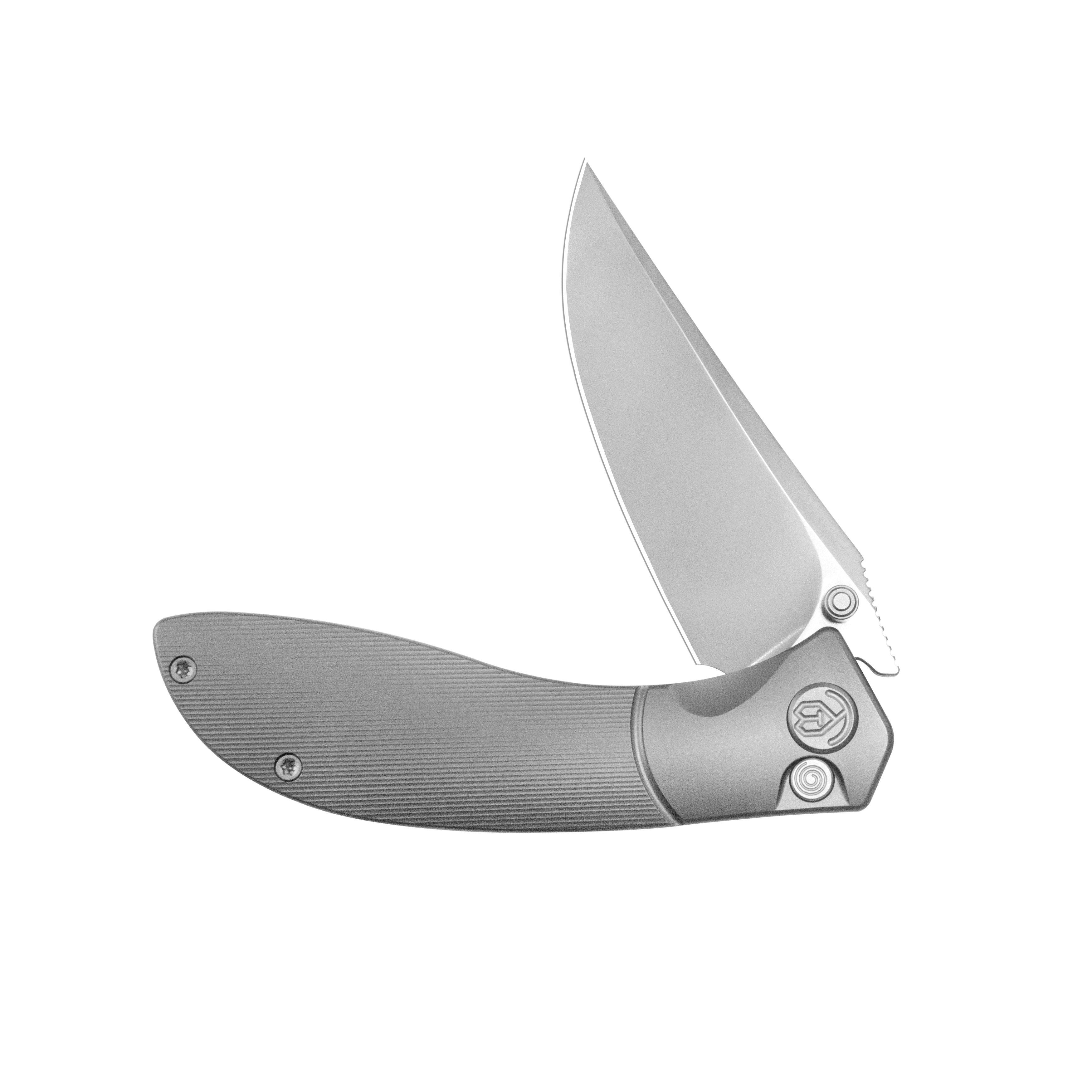 KB Stingray Button Lock Folding Knife Gray Titanium Handle 3.07" Clip Point Bead Blasted M390 Blade KB264A
