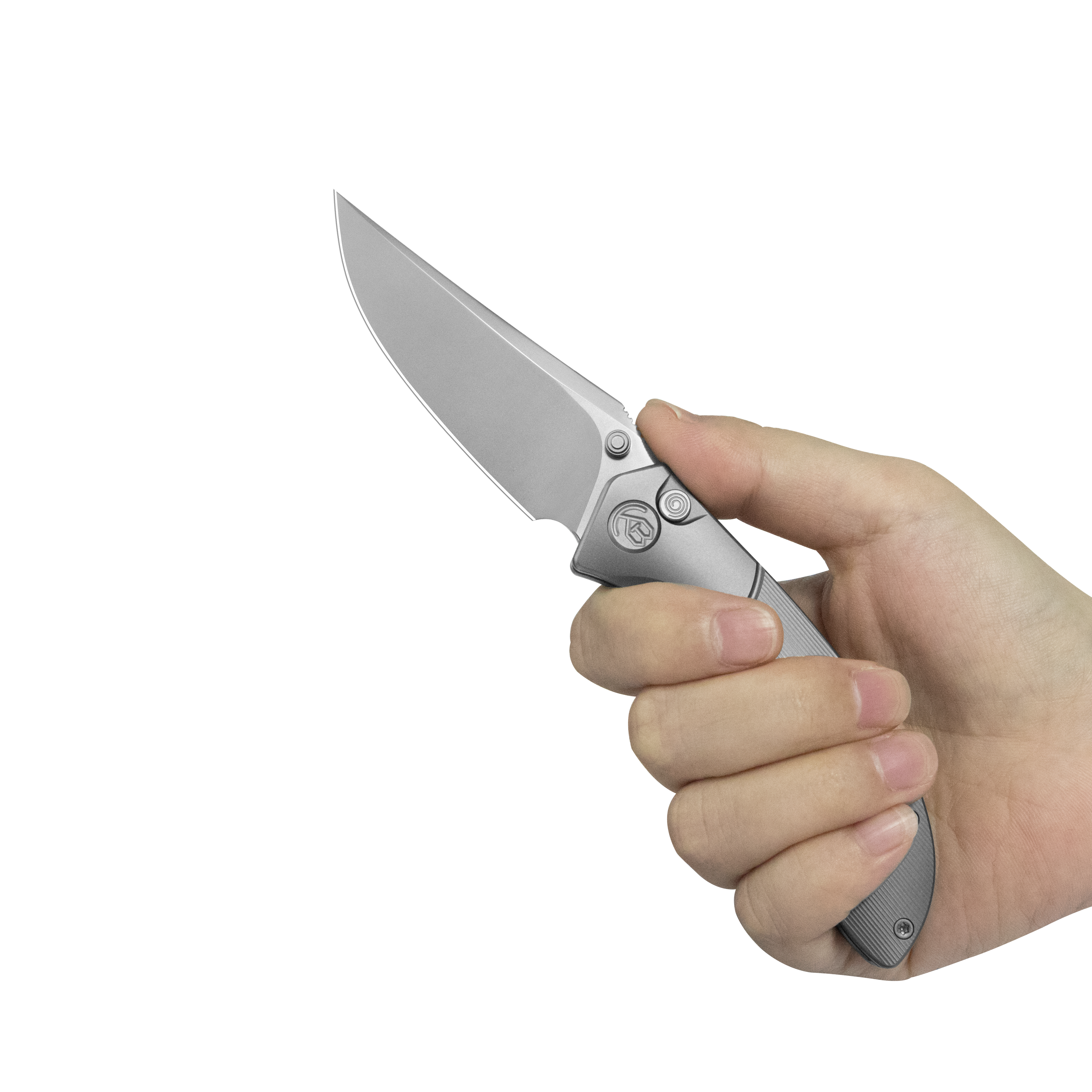 KB Stingray Button Lock Folding Knife Gray Titanium Handle 3.07" Clip Point Bead Blasted M390 Blade KB264A