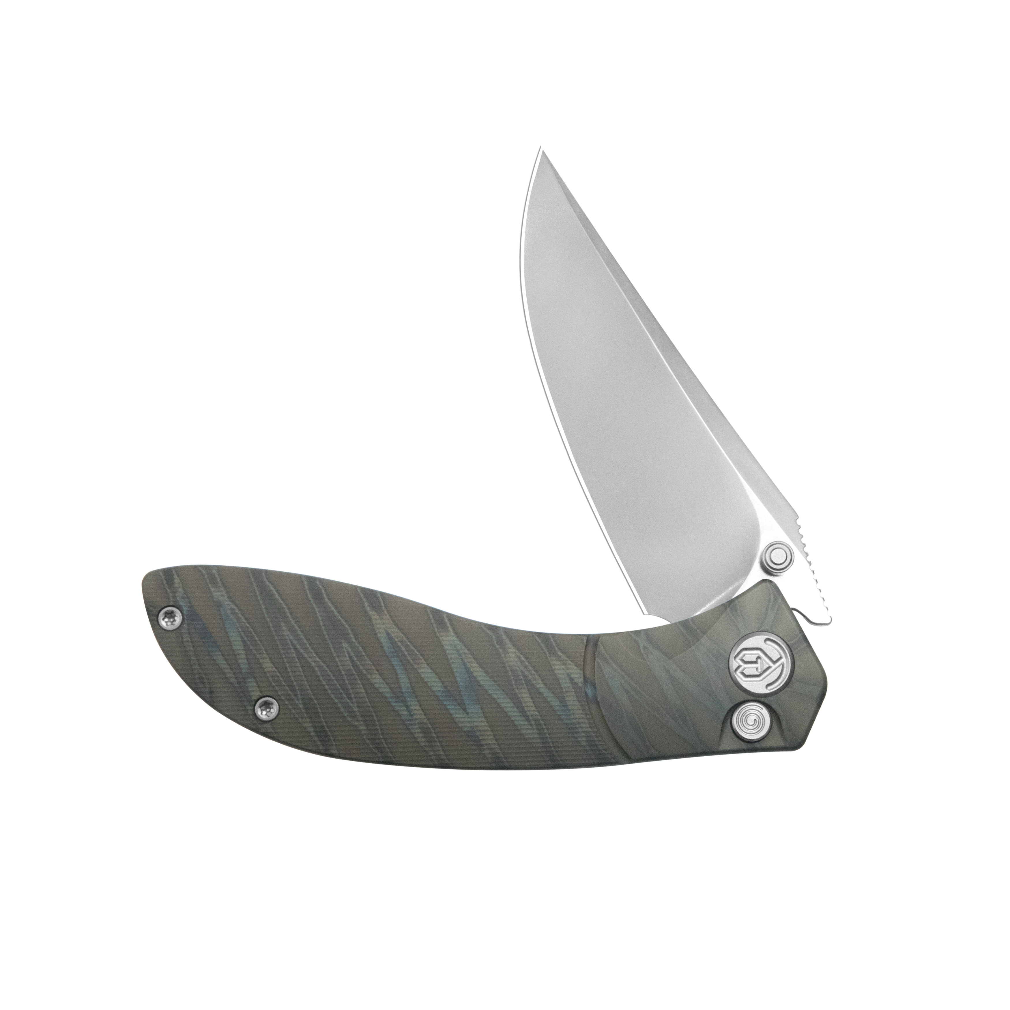 KB Stingray Button Lock Folding Knife Titanium Handle 3.07" Clip Point Bead Blasted M390 Blade KB264B