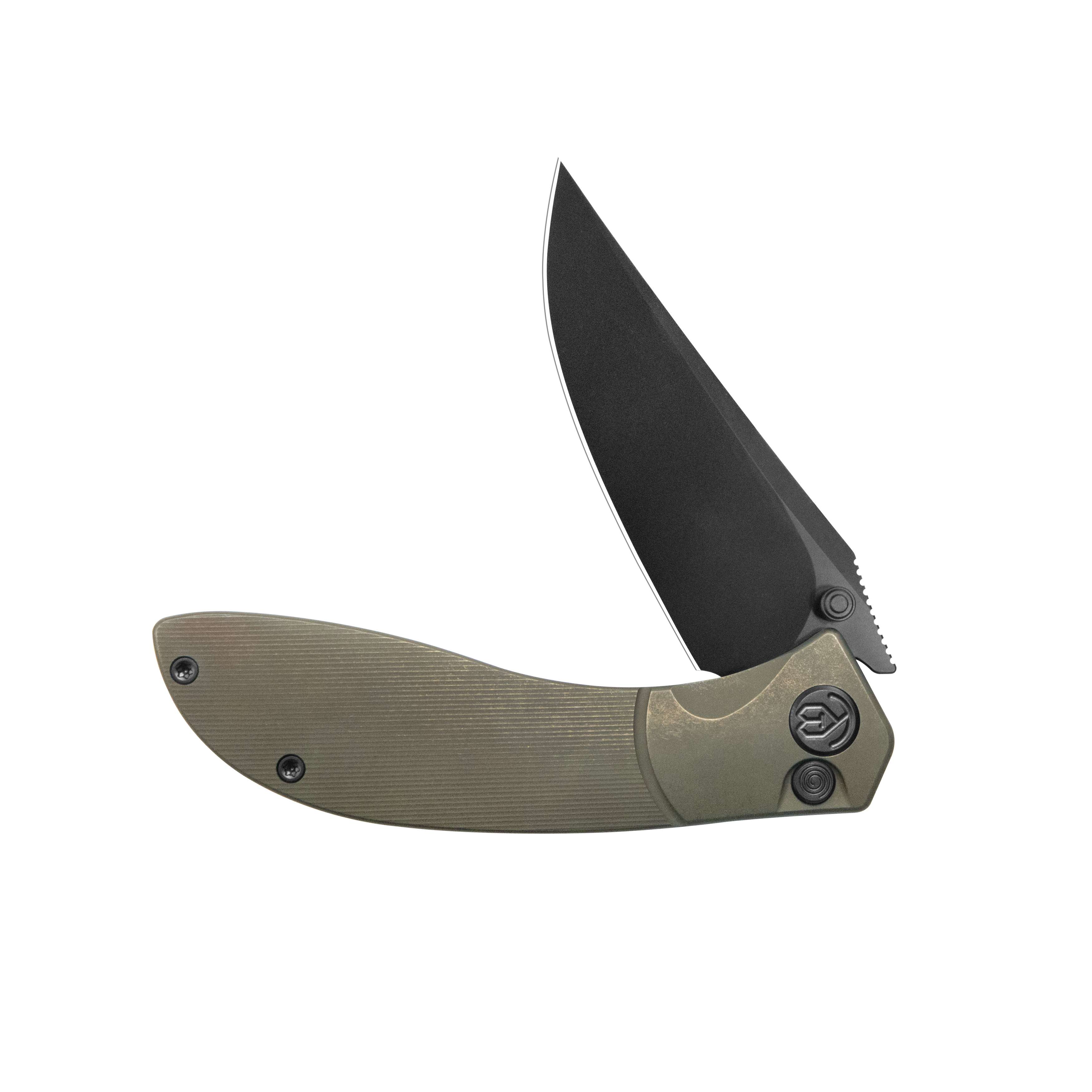 KB Stingray Button Lock Folding Knife Bronze Ano Titanium Handle 3.07" Clip Point DLC M390 Blade KB264C