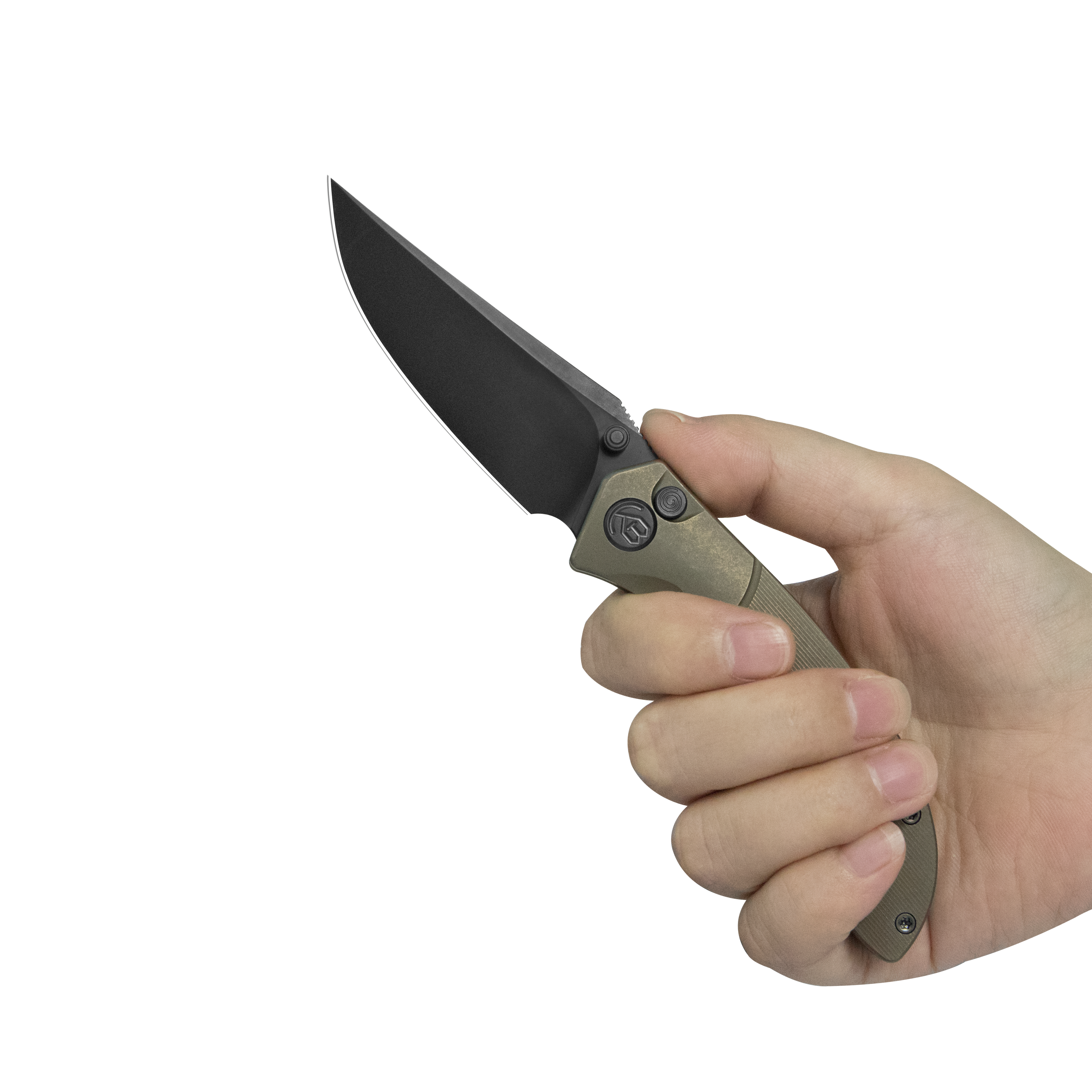 KB Stingray Button Lock Folding Knife Bronze Ano Titanium Handle 3.07" Clip Point DLC M390 Blade KB264C