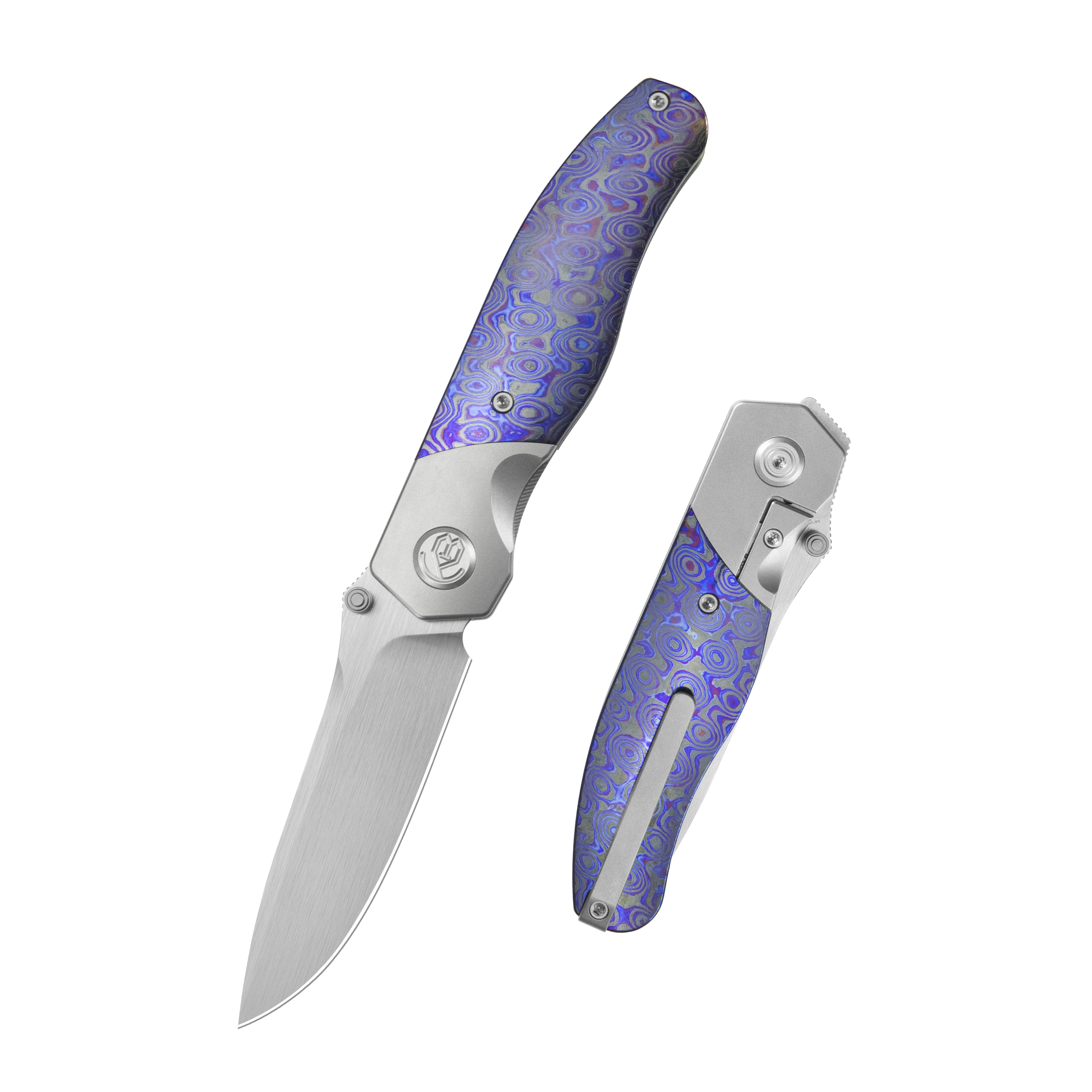 KB Velvet Snake Folding Knife Sandblast Titanium with Zircuti inlay Handle 3.35'' Hand Rubbed Satin M390 Blade KB266E