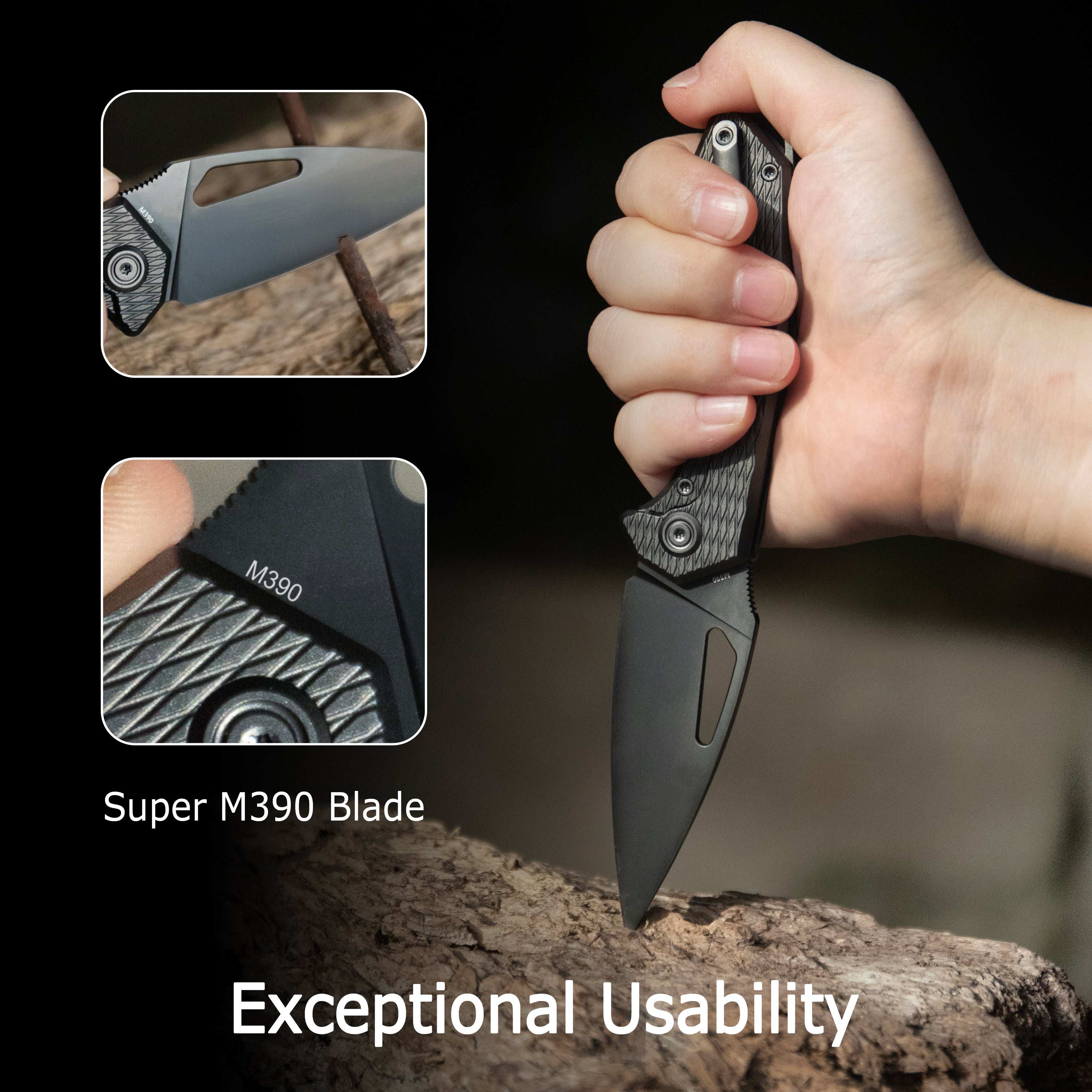 KB Coeus Outdoor Folding Knife Regular DLC Titanium Handle 3.11" Regular DLC M390 Blade KB286E