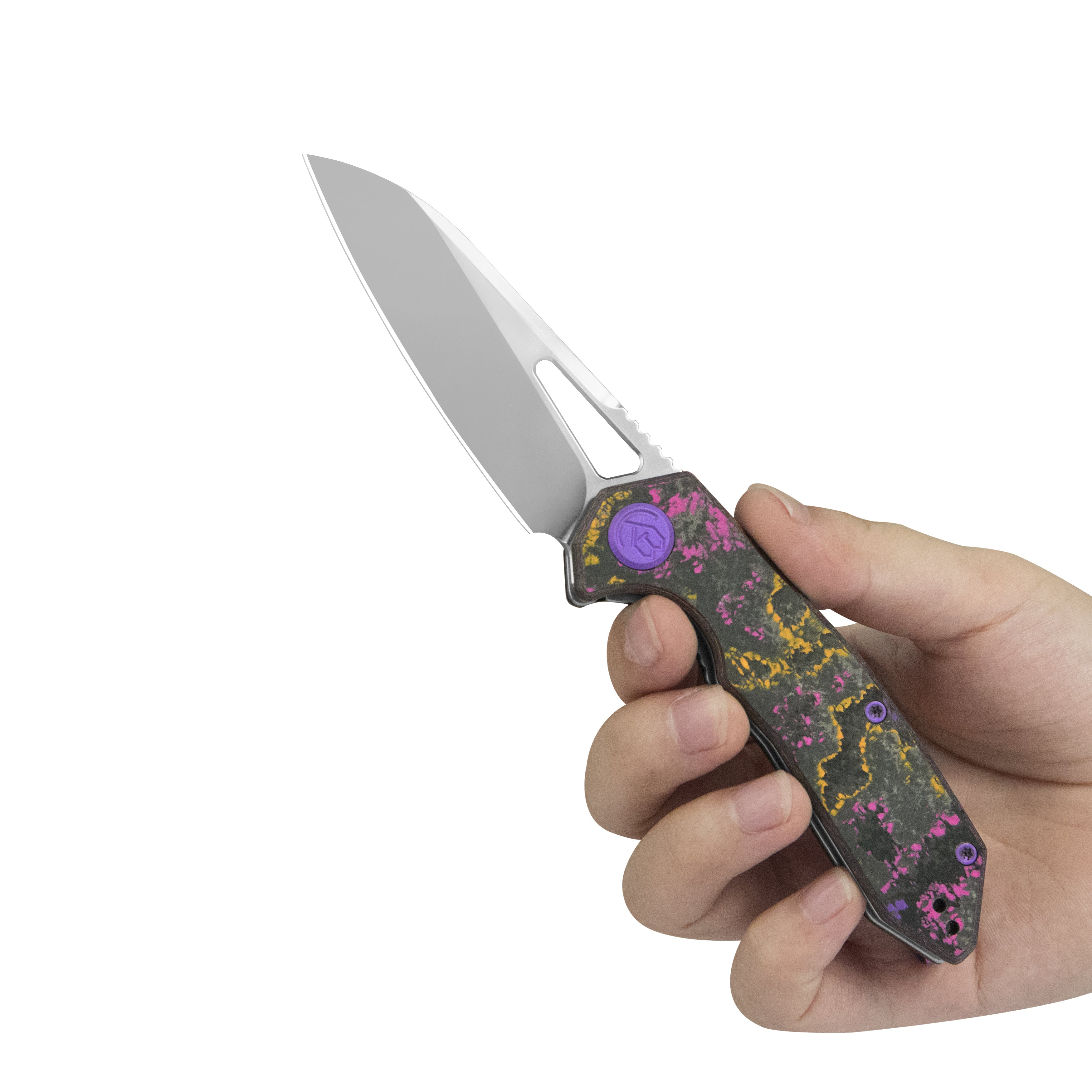 KB Vagrant Folding Knife POP Camo Carbon Handle 3.15" Silver Bead Blast M390 Blade KB291Y
