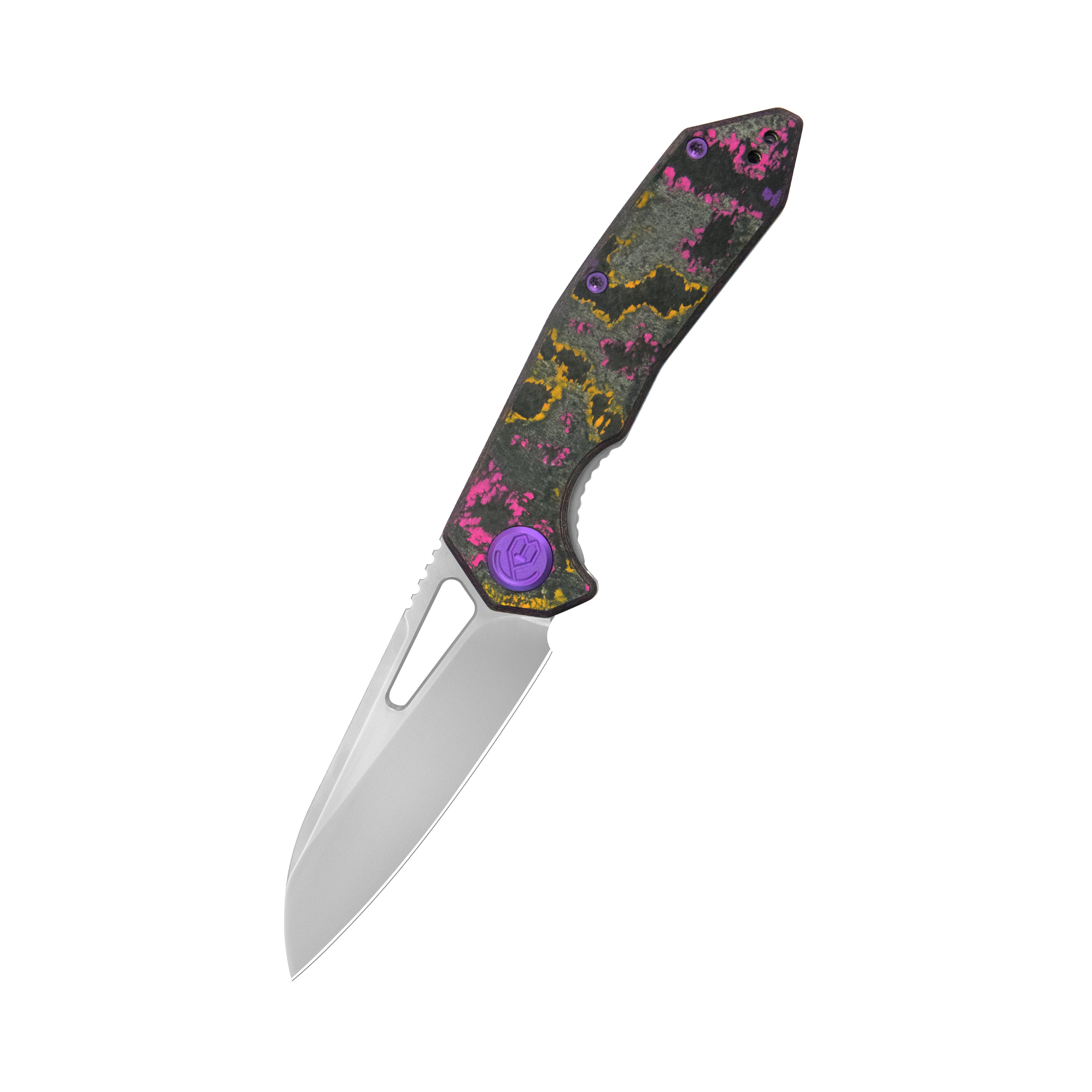 KB Vagrant Folding Knife POP Camo Carbon Handle 3.15" Silver Bead Blast M390 Blade KB291Y