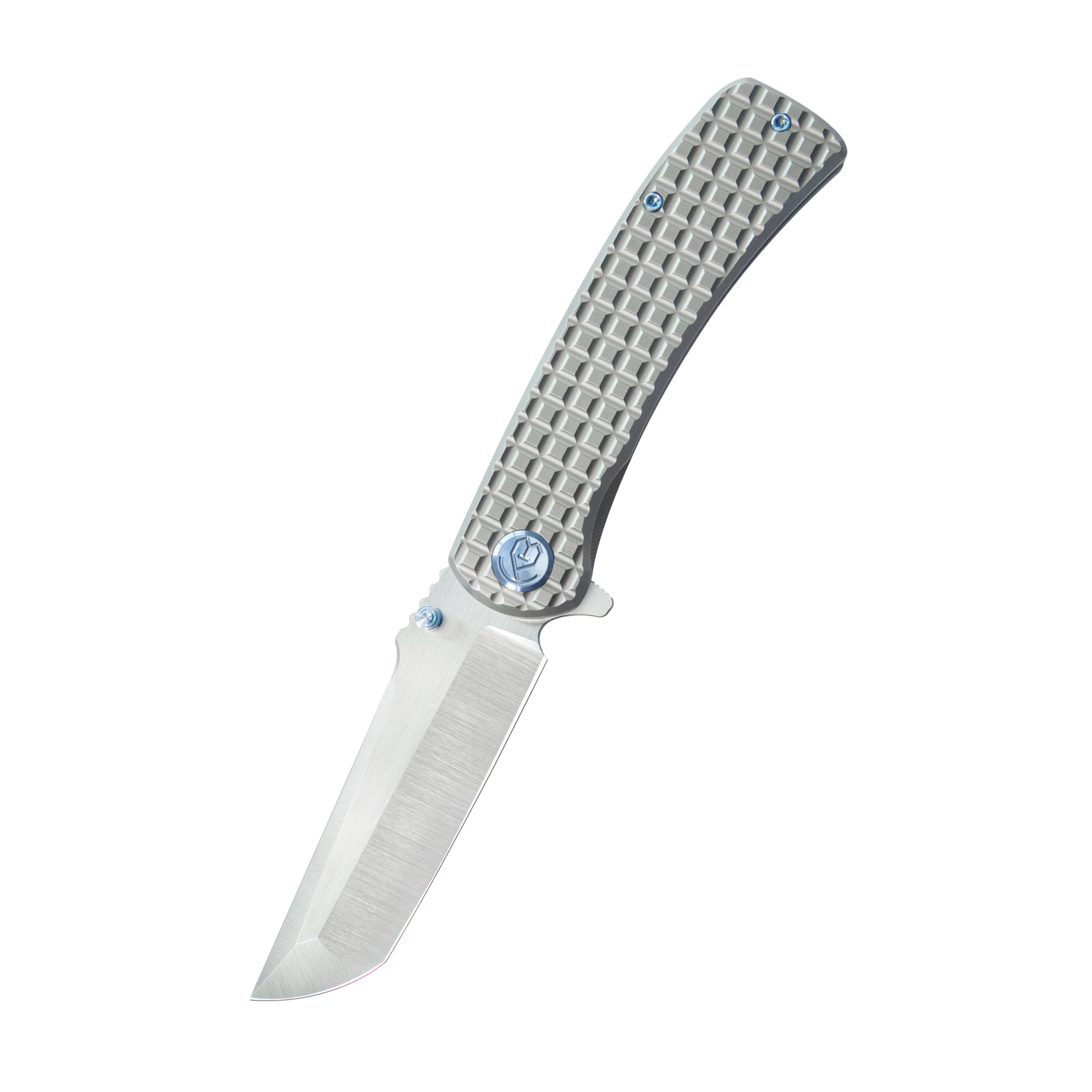 KB Interflow Folding Knife Gray Titanium with FRAG Milling Handle 3.50'' Belt Satin M390 Blade KB294A