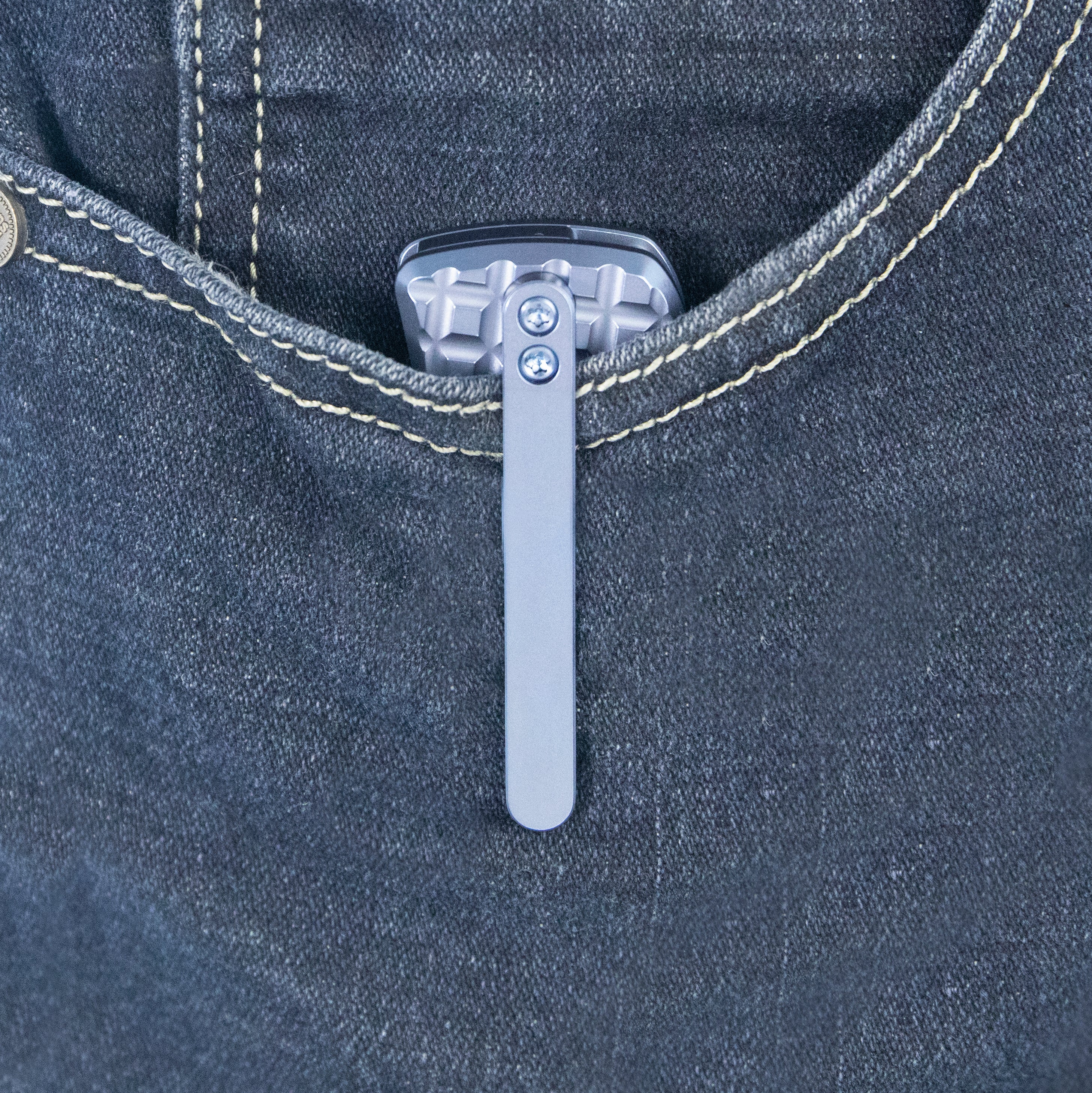 KB Interflow Folding Knife Folding Knife Blue Ano Titanium with FRAG Milling Handle 3.50" Belt Satin M390 Blade KB294B