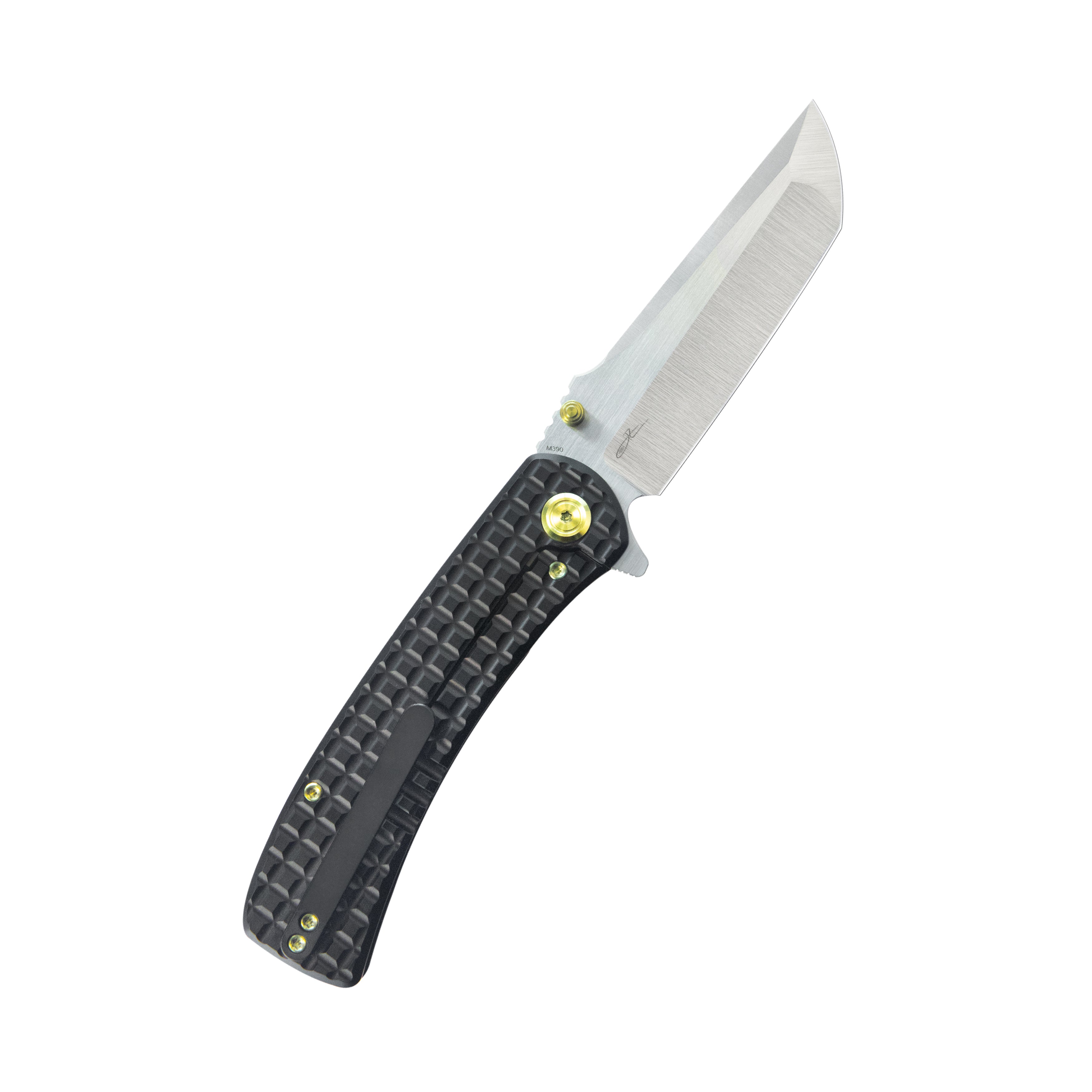 KB Interflow Folding Knife Black PVD Titanium with FRAG Milling Handle 3.50" Belt Satin M390 Blade KB294C