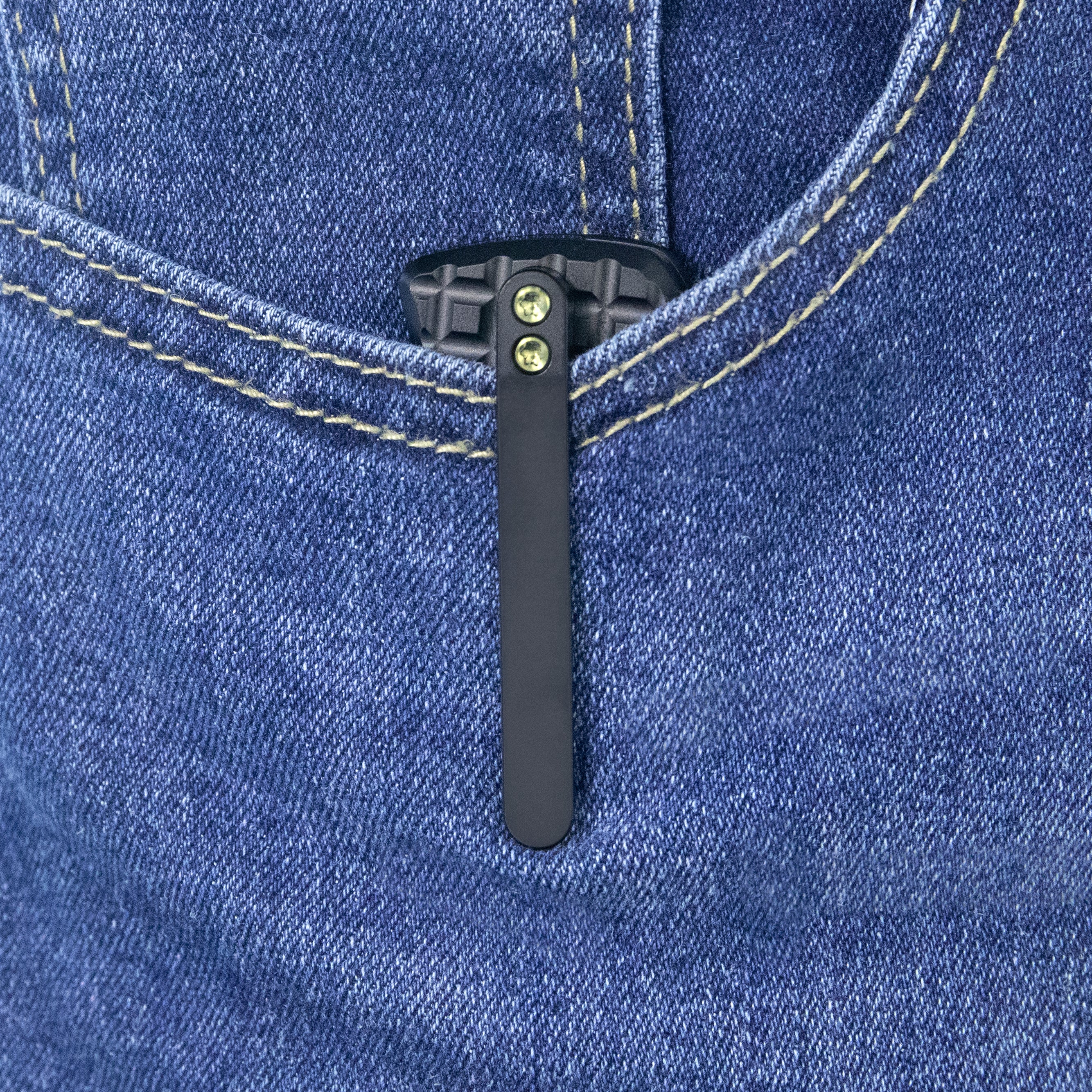 KB Interflow Folding Knife Black PVD Titanium with FRAG Milling Handle 3.50" Belt Satin M390 Blade KB294C