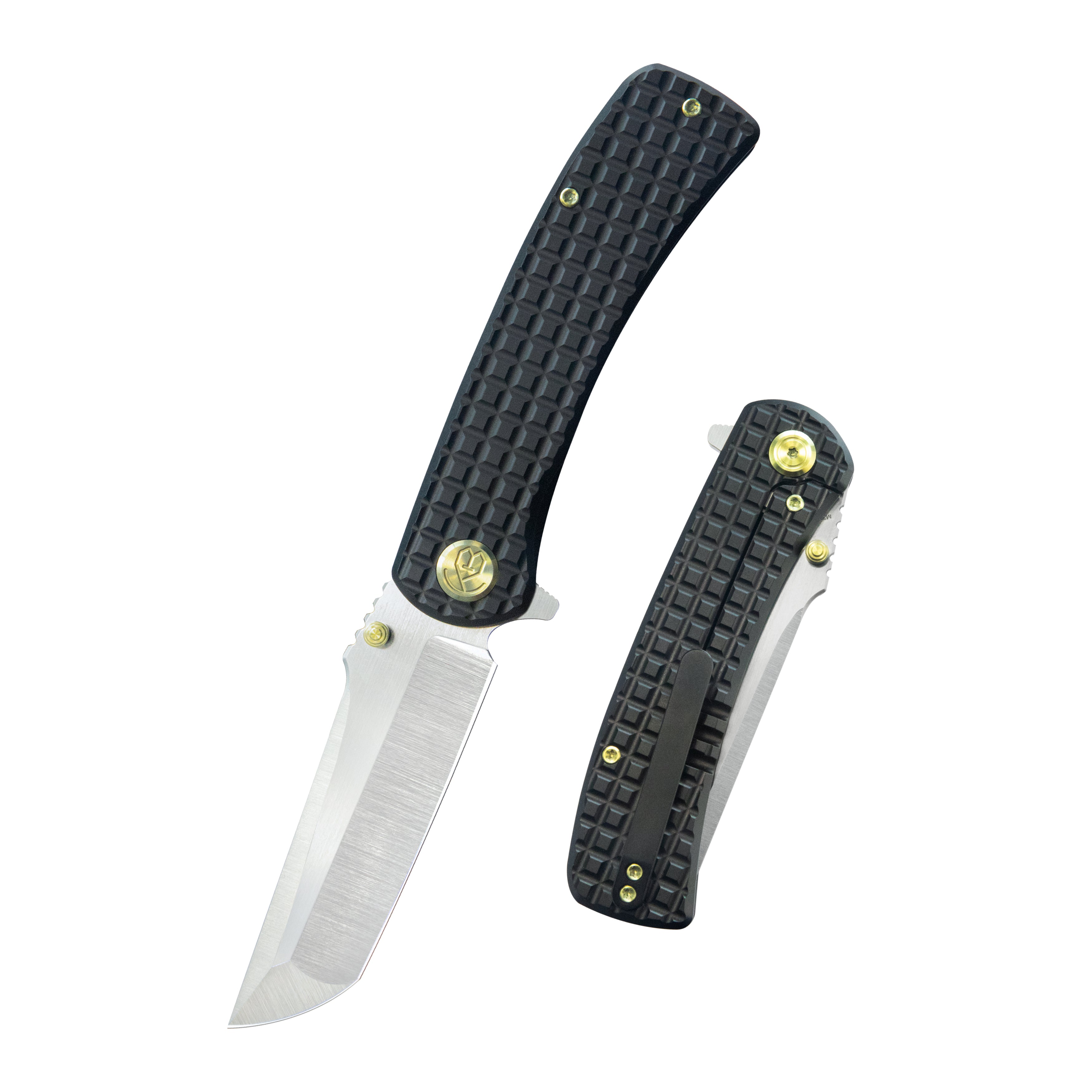 KB Interflow Folding Knife Black PVD Titanium with FRAG Milling Handle 3.50" Belt Satin M390 Blade KB294C