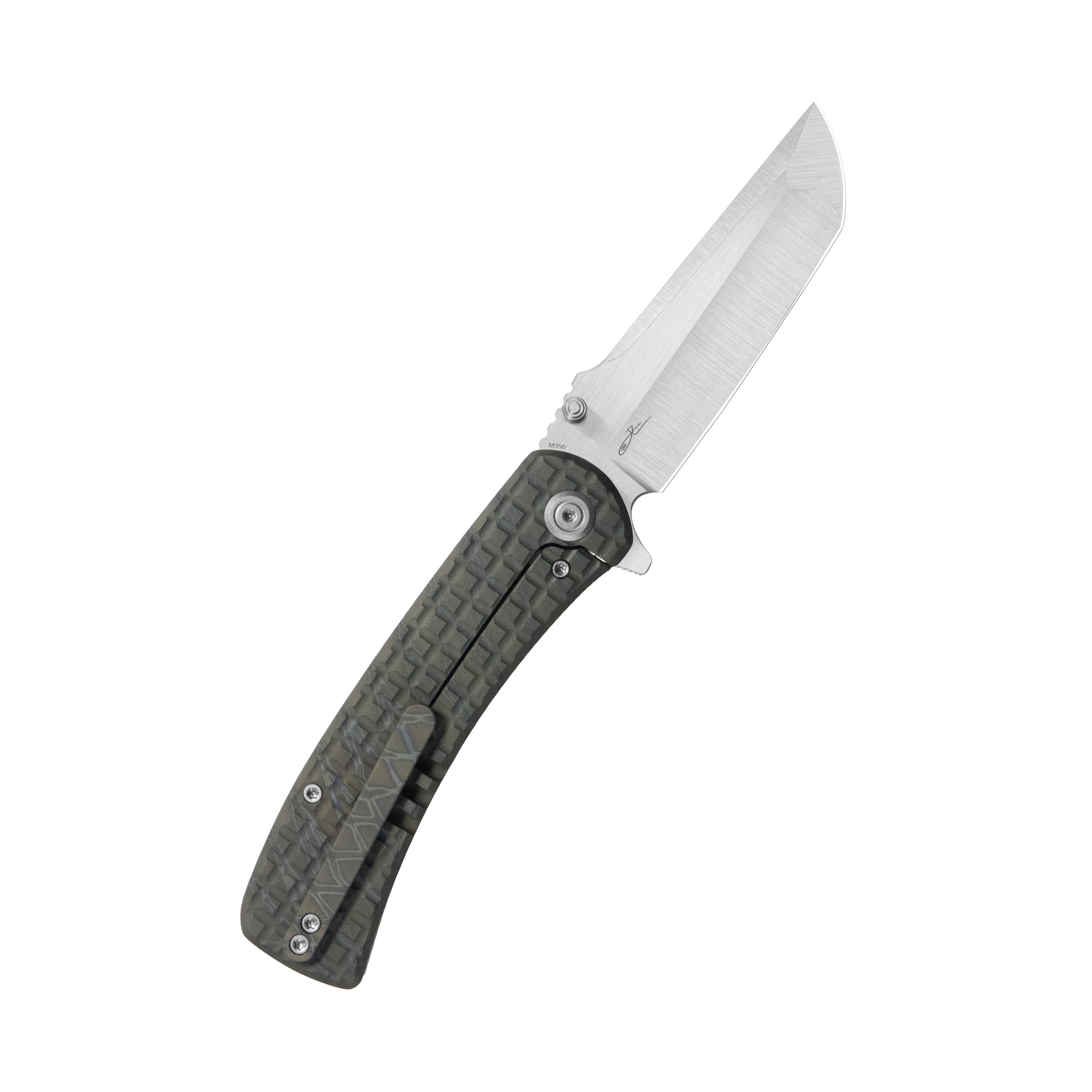 KB Interflow Folding Knife Flame Ano Titanium with FRAG Milling Handle 3.50'' Belt Satin M390 Blade KB294D
