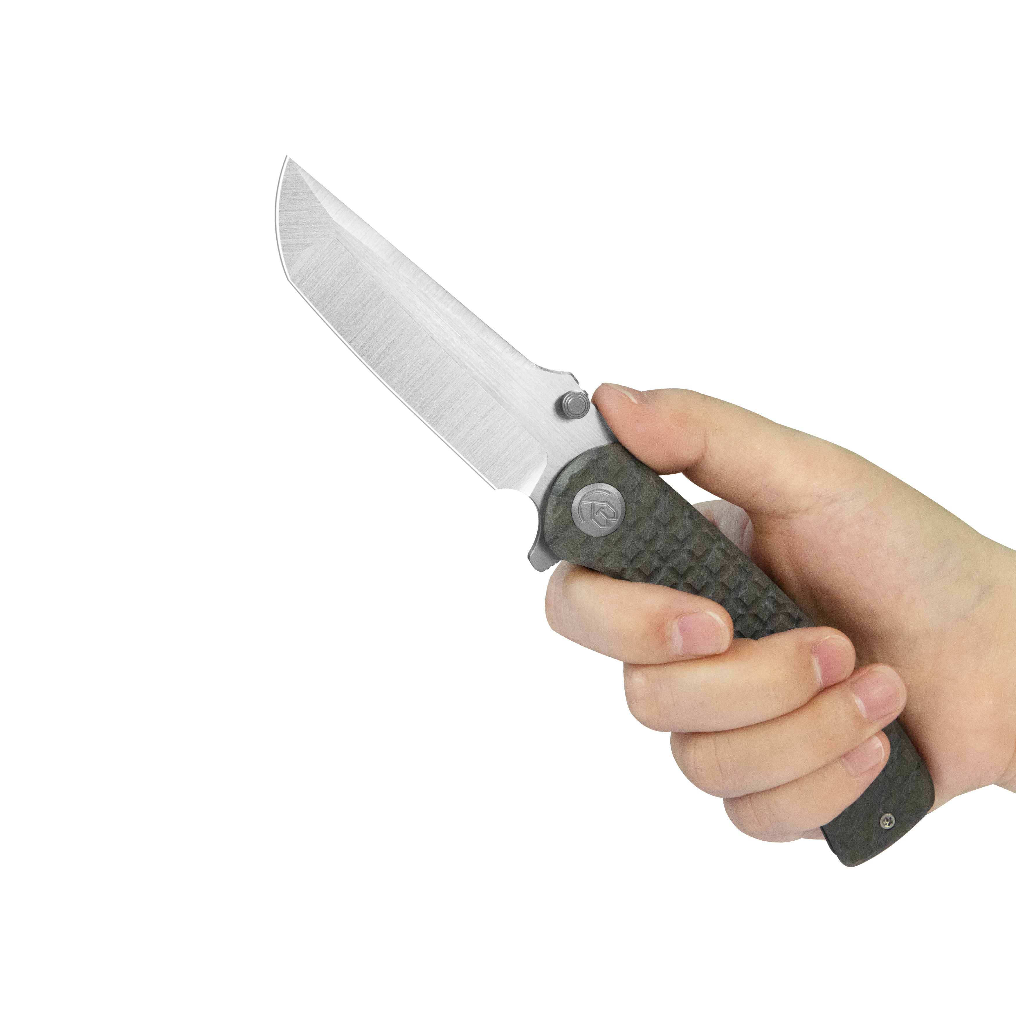 KB Interflow Folding Knife Flame Ano Titanium with FRAG Milling Handle 3.50'' Belt Satin M390 Blade KB294D