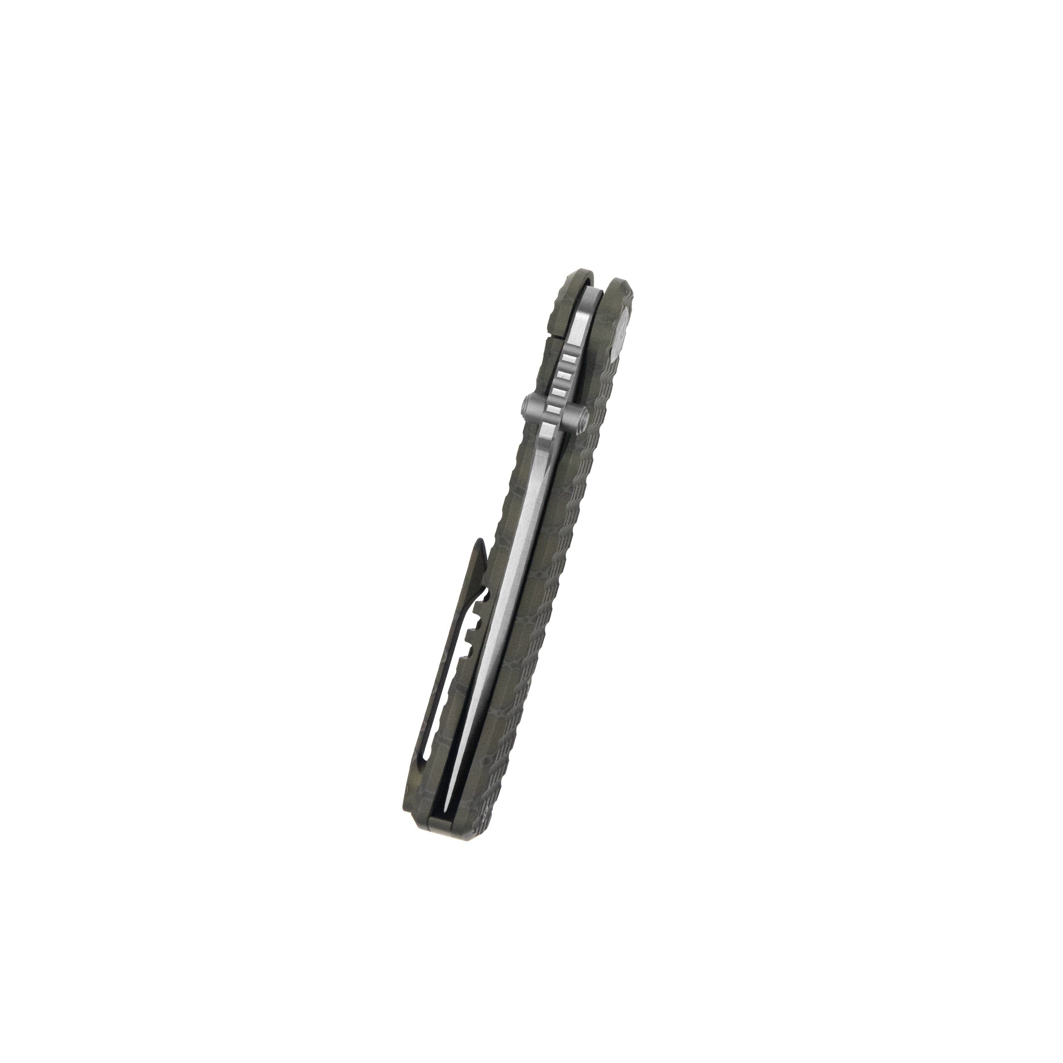 KB Interflow Folding Knife Flame Ano Titanium with FRAG Milling Handle 3.50'' Belt Satin M390 Blade KB294D