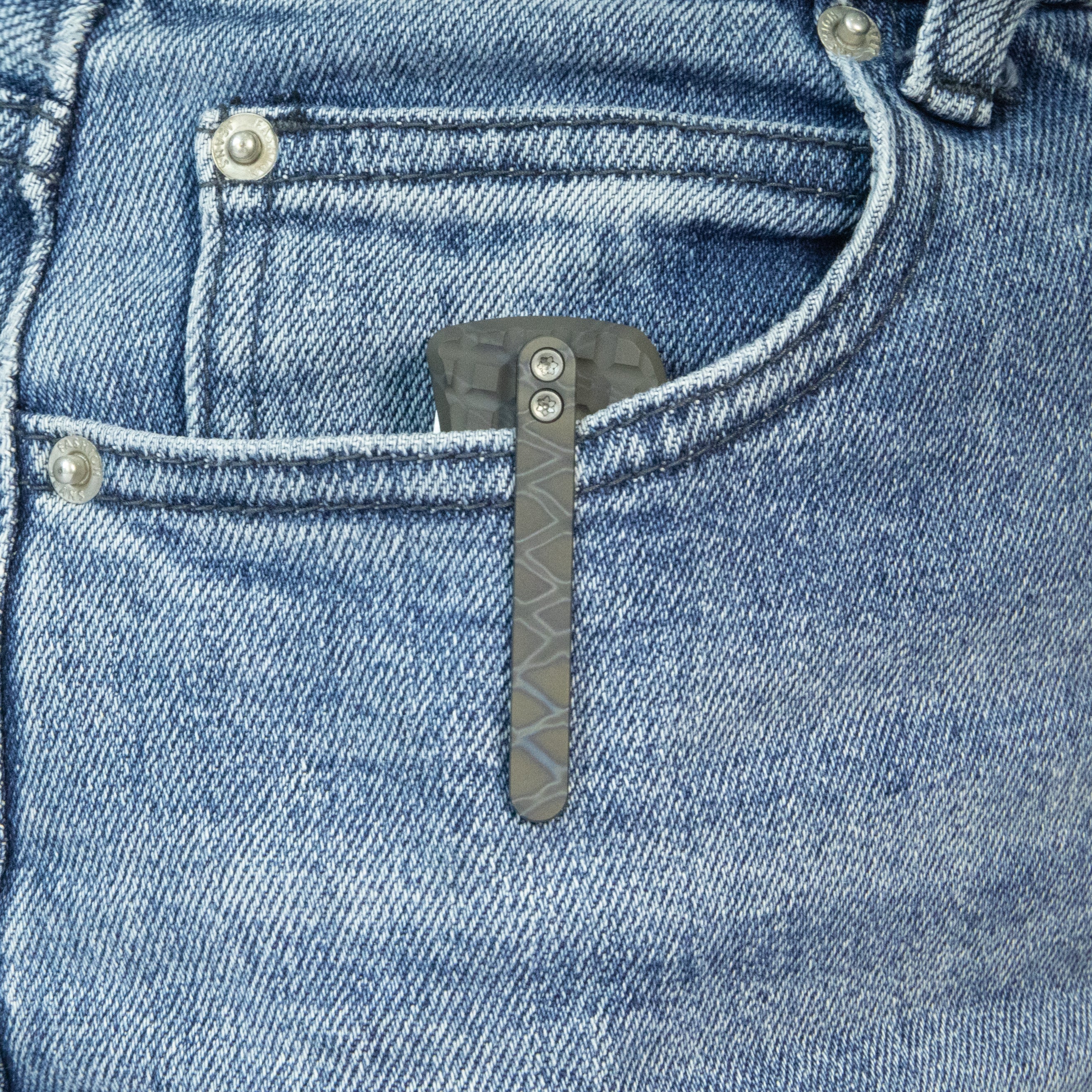 KB Interflow Folding Knife Flame Ano Titanium with FRAG Milling Handle 3.50'' Belt Satin M390 Blade KB294D