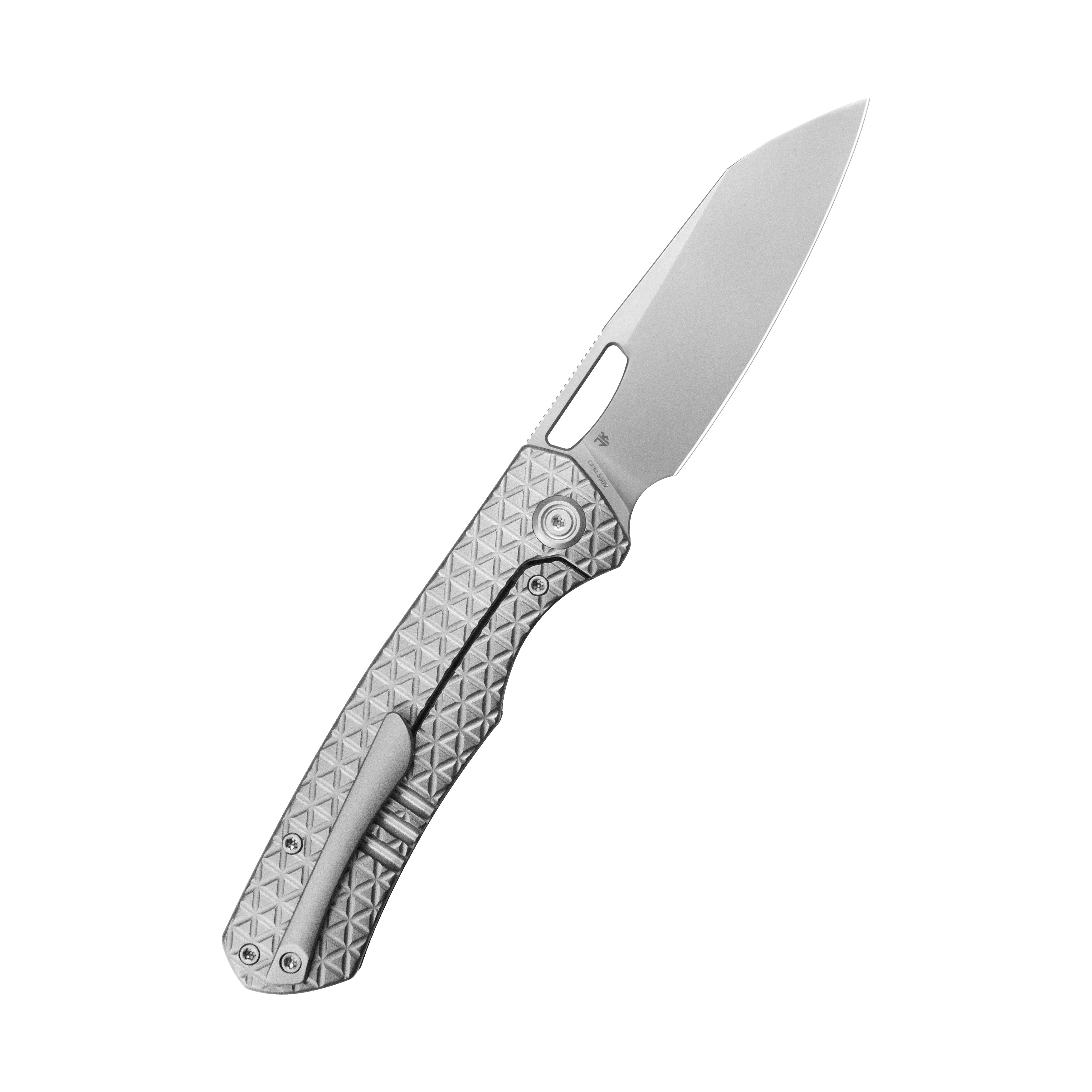 KB Socius Folding Knife Beadblast Titanium w/ Triangle Milling 3.46'' Gray S90V Blade KB300A