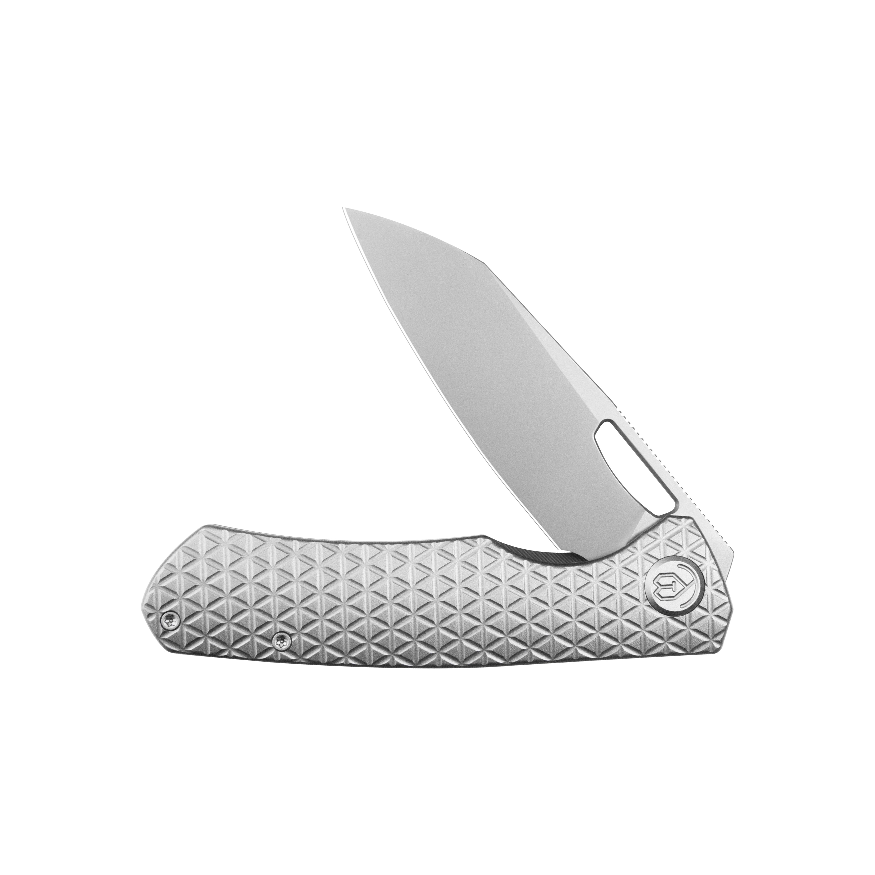 KB Socius Folding Knife Beadblast Titanium w/ Triangle Milling 3.46'' Gray S90V Blade KB300A