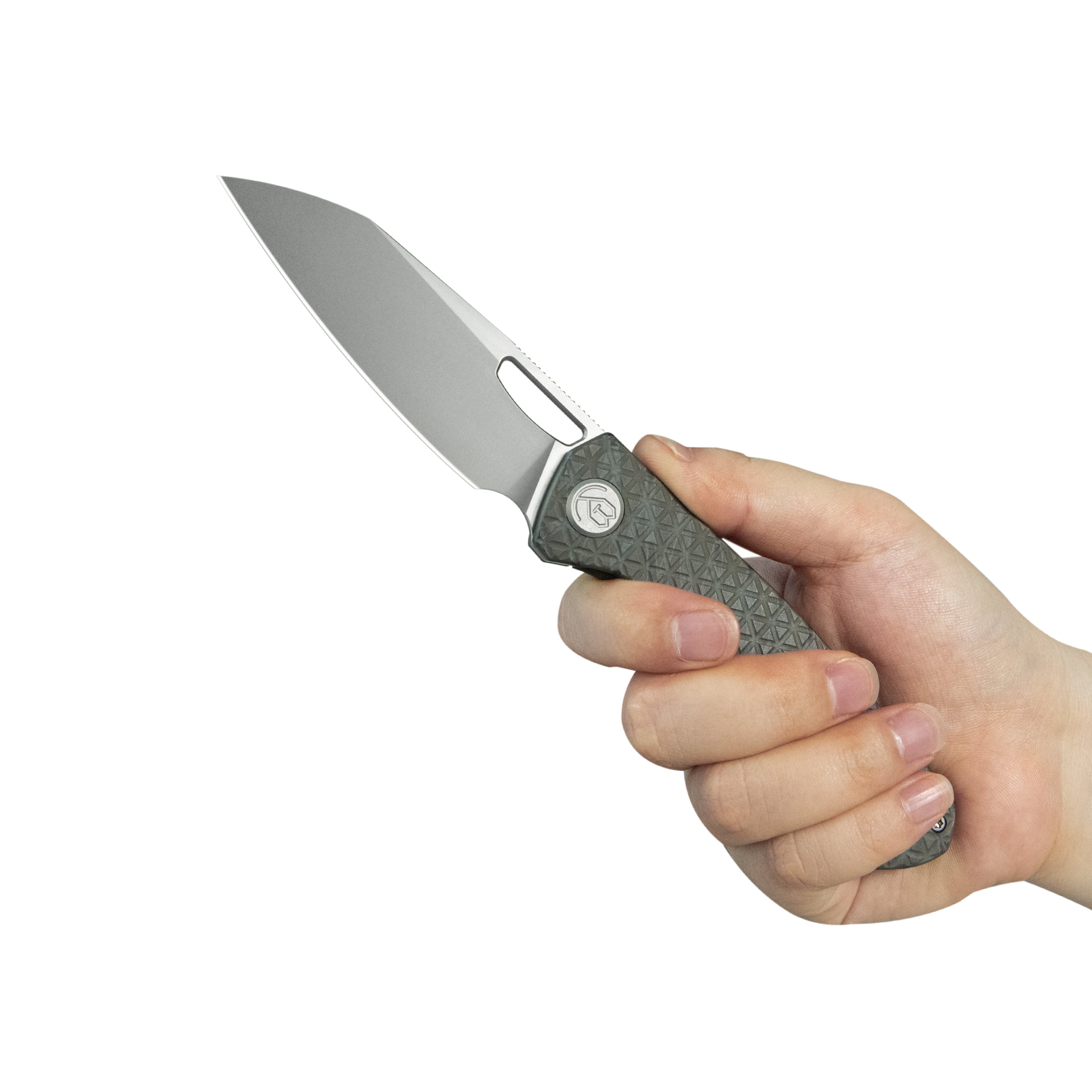 KB Socius Folding Knife Flame Titanium w/ Triangle Milling 3.46'' Beadblast S90V Blade KB300B