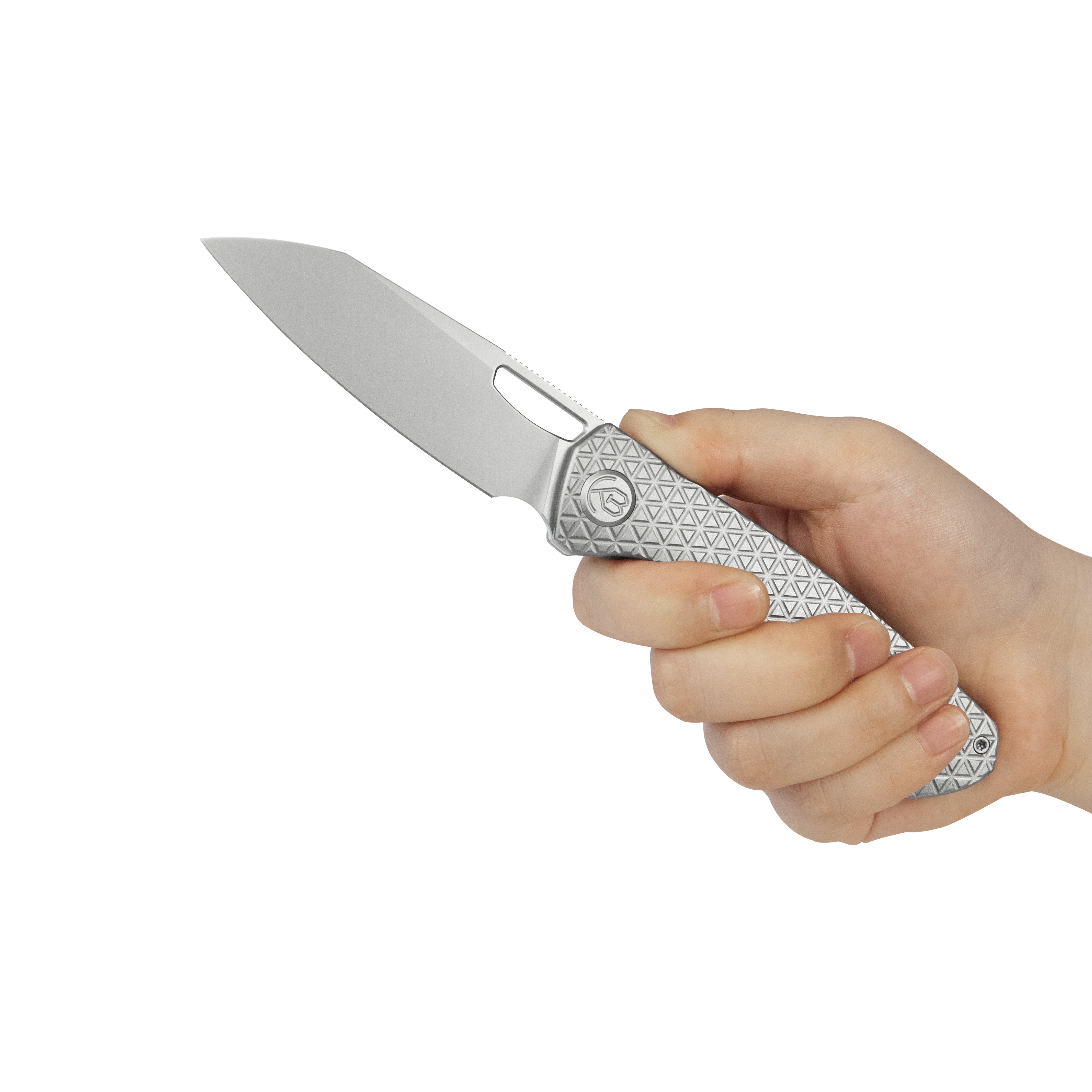 KB Socius Folding Knife Beadblast Titanium w/ Triangle Milling 3.46'' Gray S90V Blade KB300A