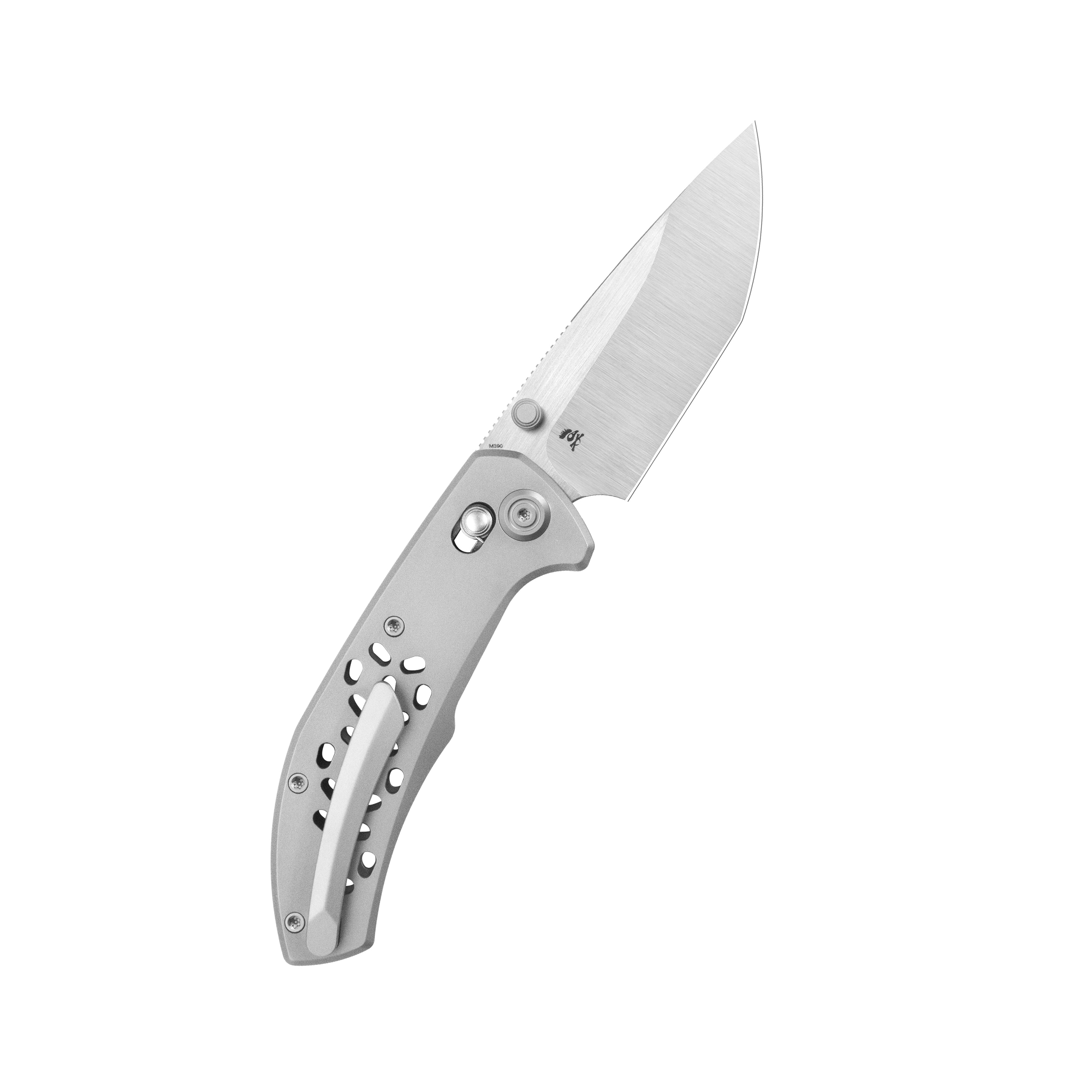KB Trillium Folding Knife Grey Titanium Handle 3.11'' Belt Satin M390 Blade KB326A