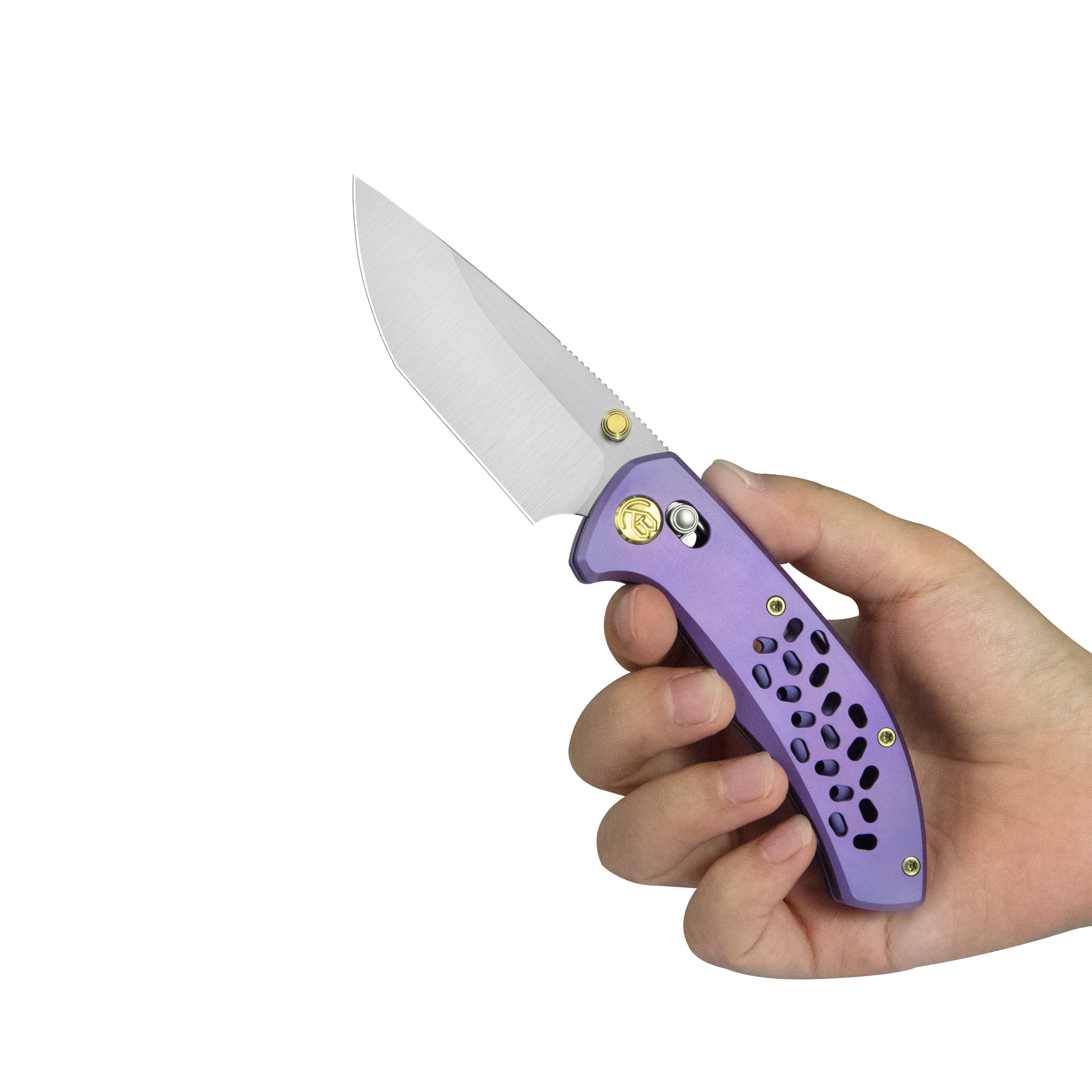 KB Trillium Folding Knife Blurple Ano Titanium Handle 3.11'' Belt Satin M390 Blade KB326B