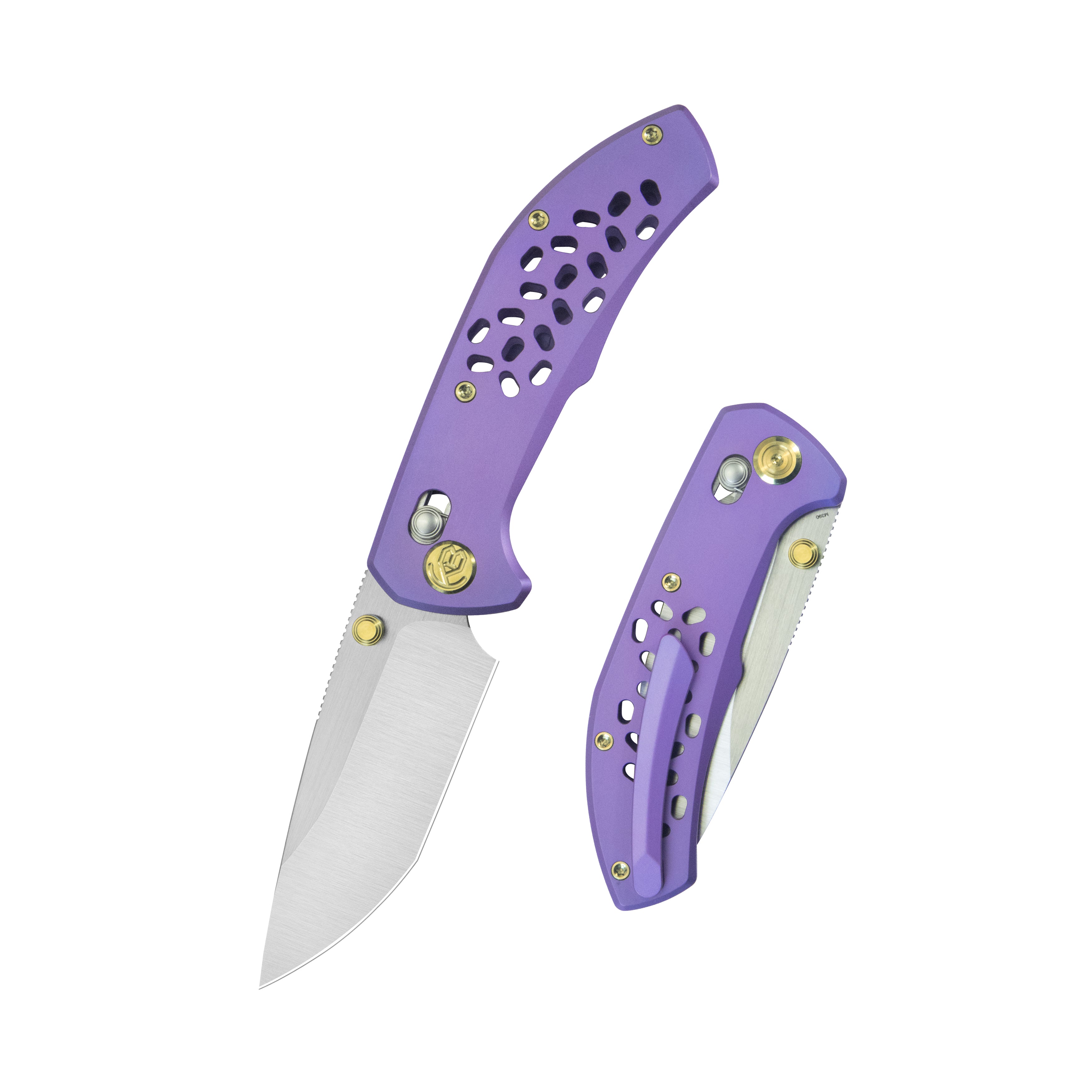 KB Trillium Folding Knife Blurple Ano Titanium Handle 3.11'' Belt Satin M390 Blade KB326B