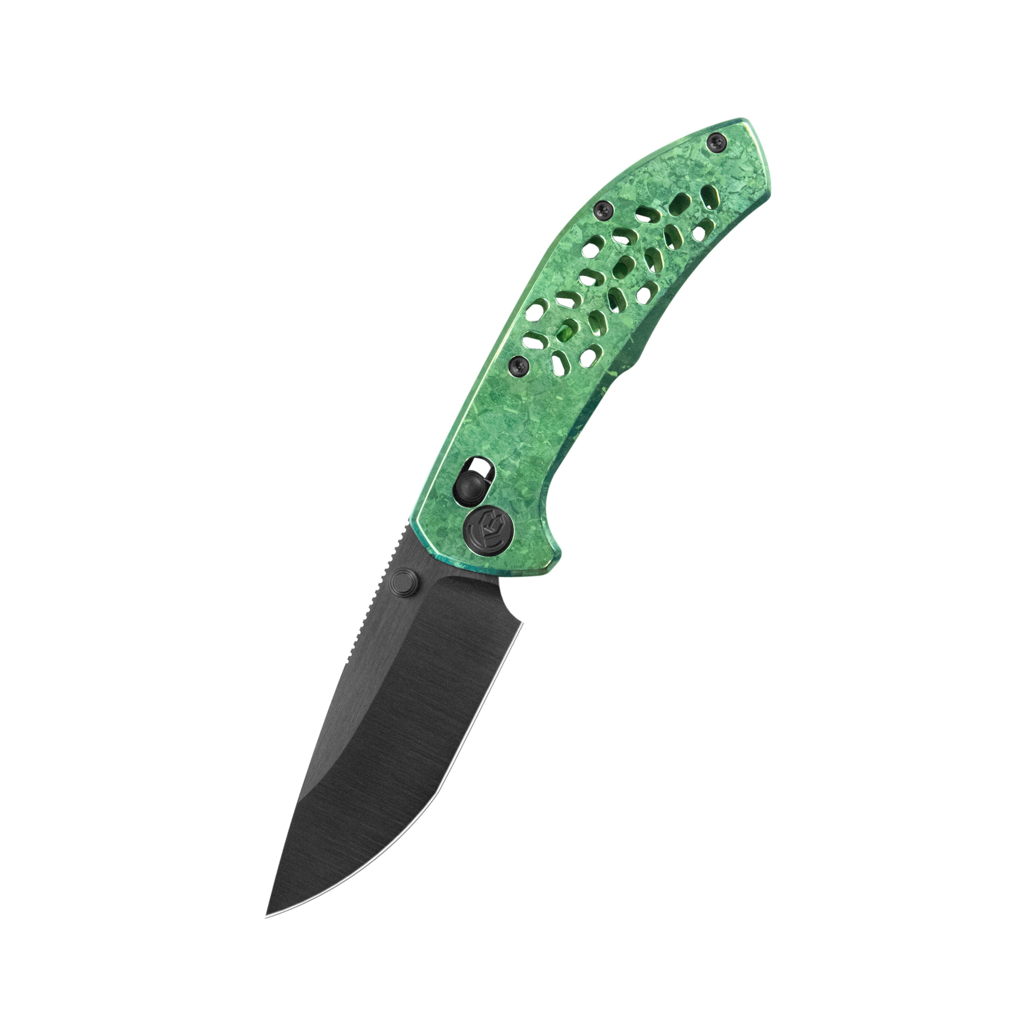 KB Trillium Folding Knife Green Ano Crystal Ti Handle 3.11'' DLC Belt Satin M390 Blade KB326D