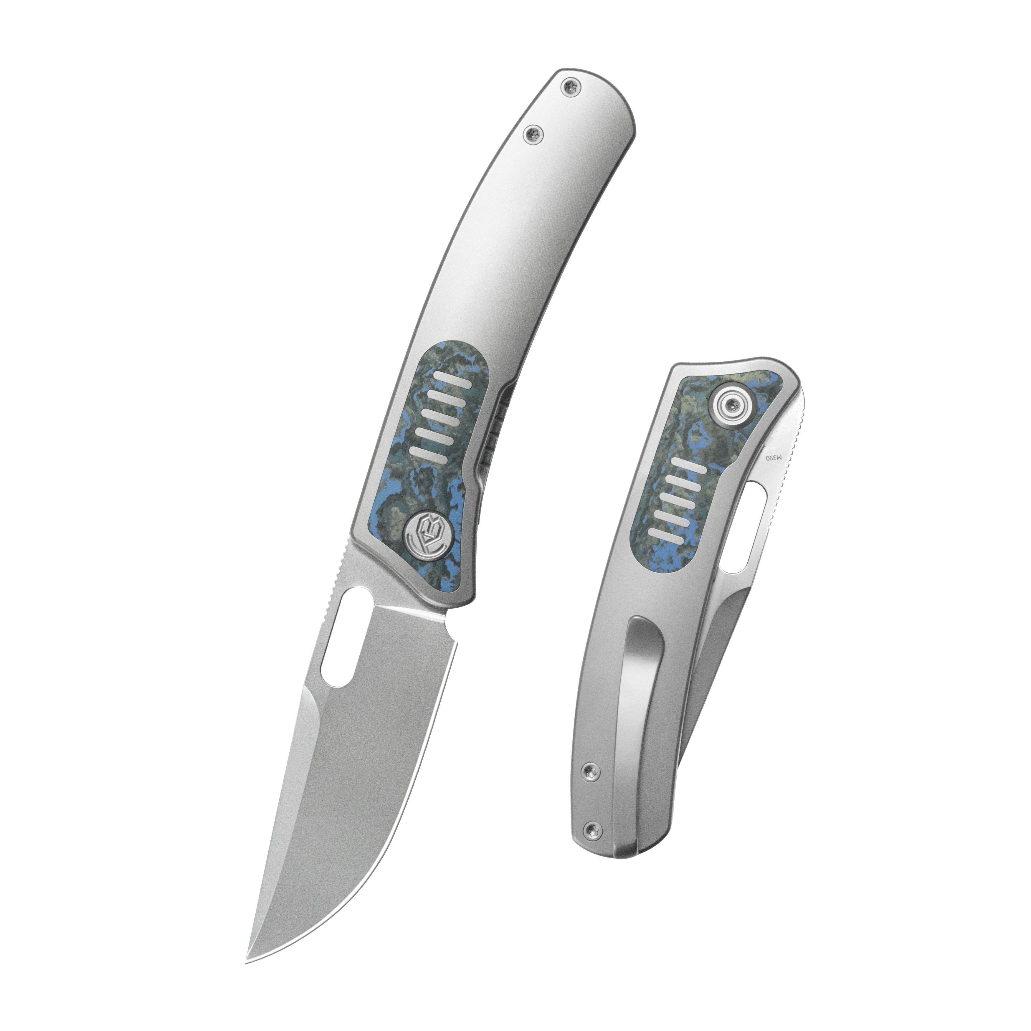 KB Common Thread Folding Knife Sand Blasting Titanium with Arctic Storm Camo Inlay Handle 3.35'' Silver Bead Blasting M390 Blade KB377C