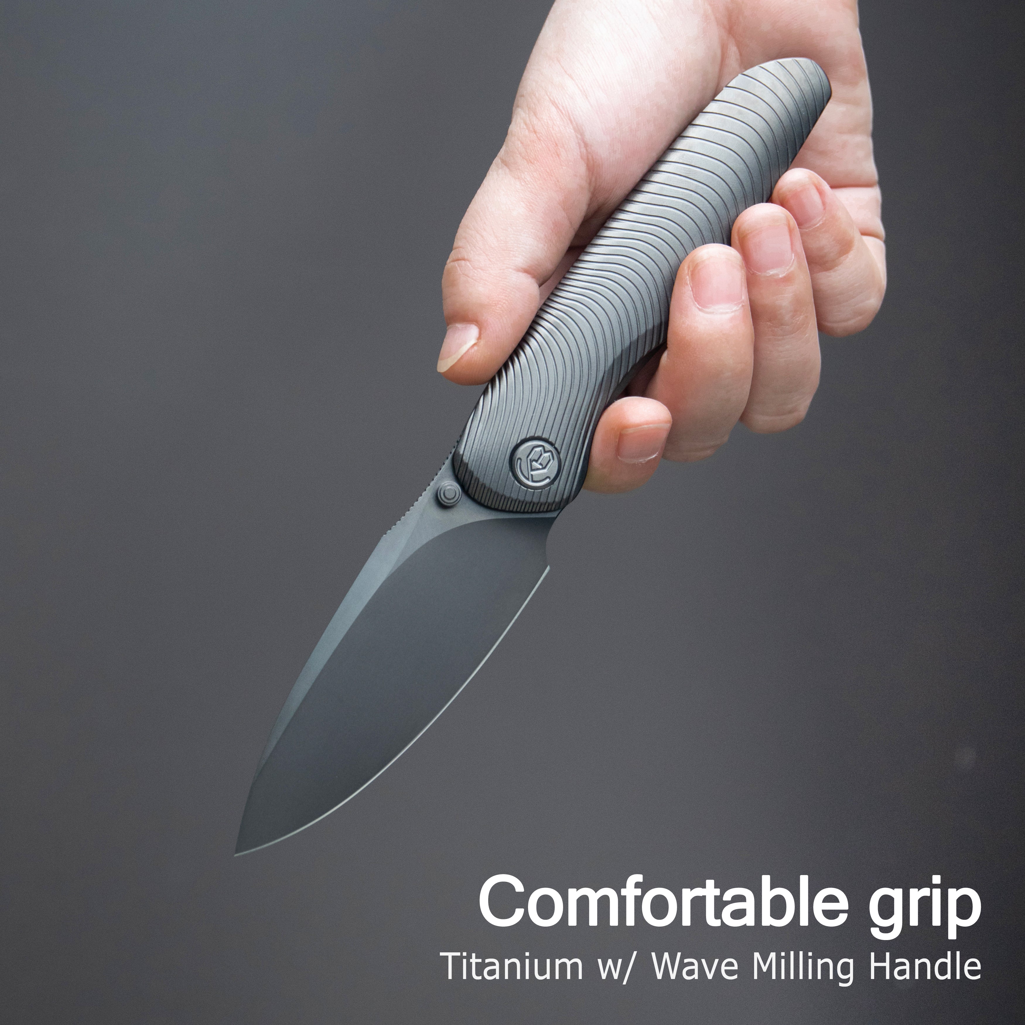 KB Pioneer Folding Knife Sandblast Titanium w/Wave Milling Handle 3.35'' Beadblast 20CV Blade KB379A