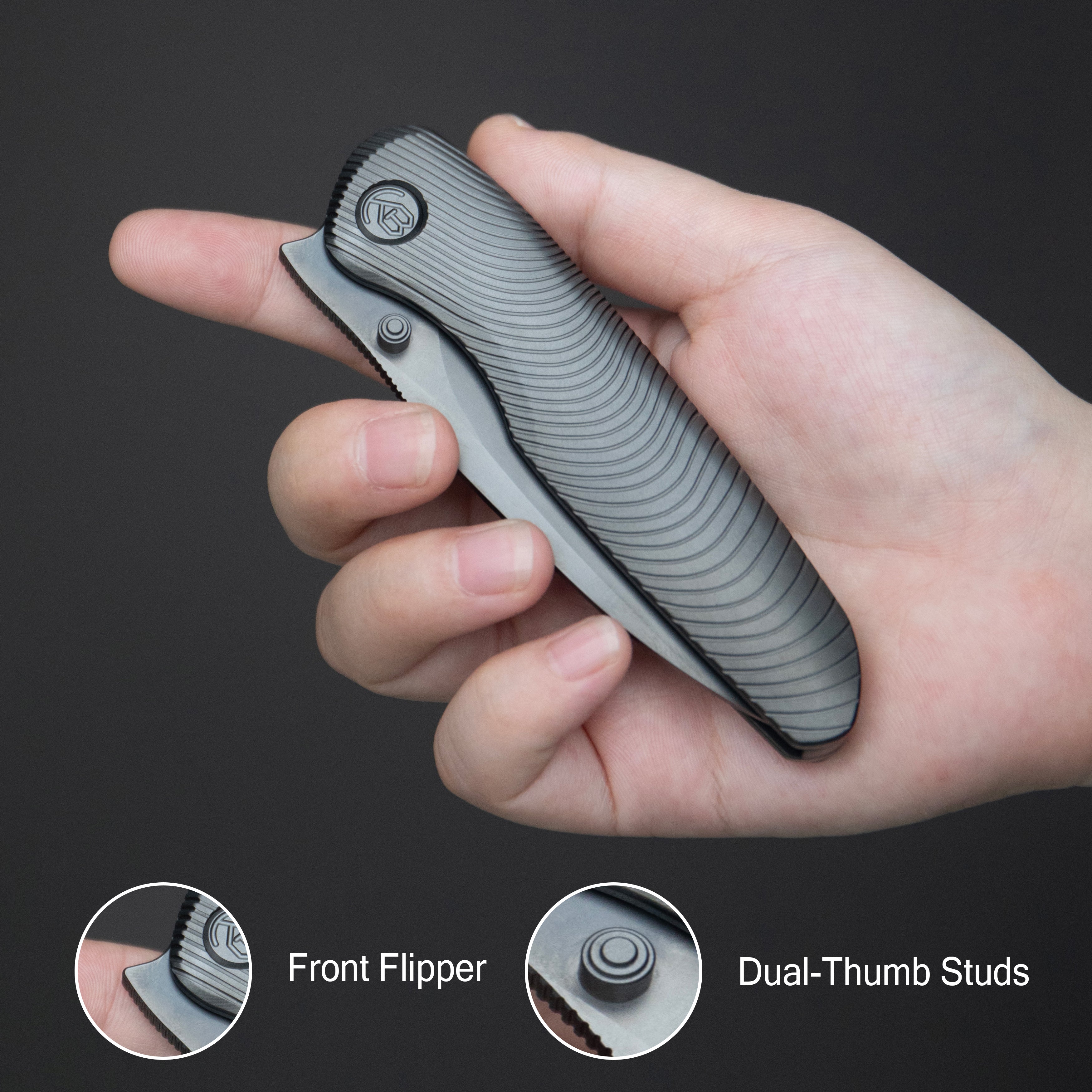 KB Pioneer Folding Knife Sandblast Titanium w/Wave Milling Handle 3.35'' Beadblast 20CV Blade KB379A