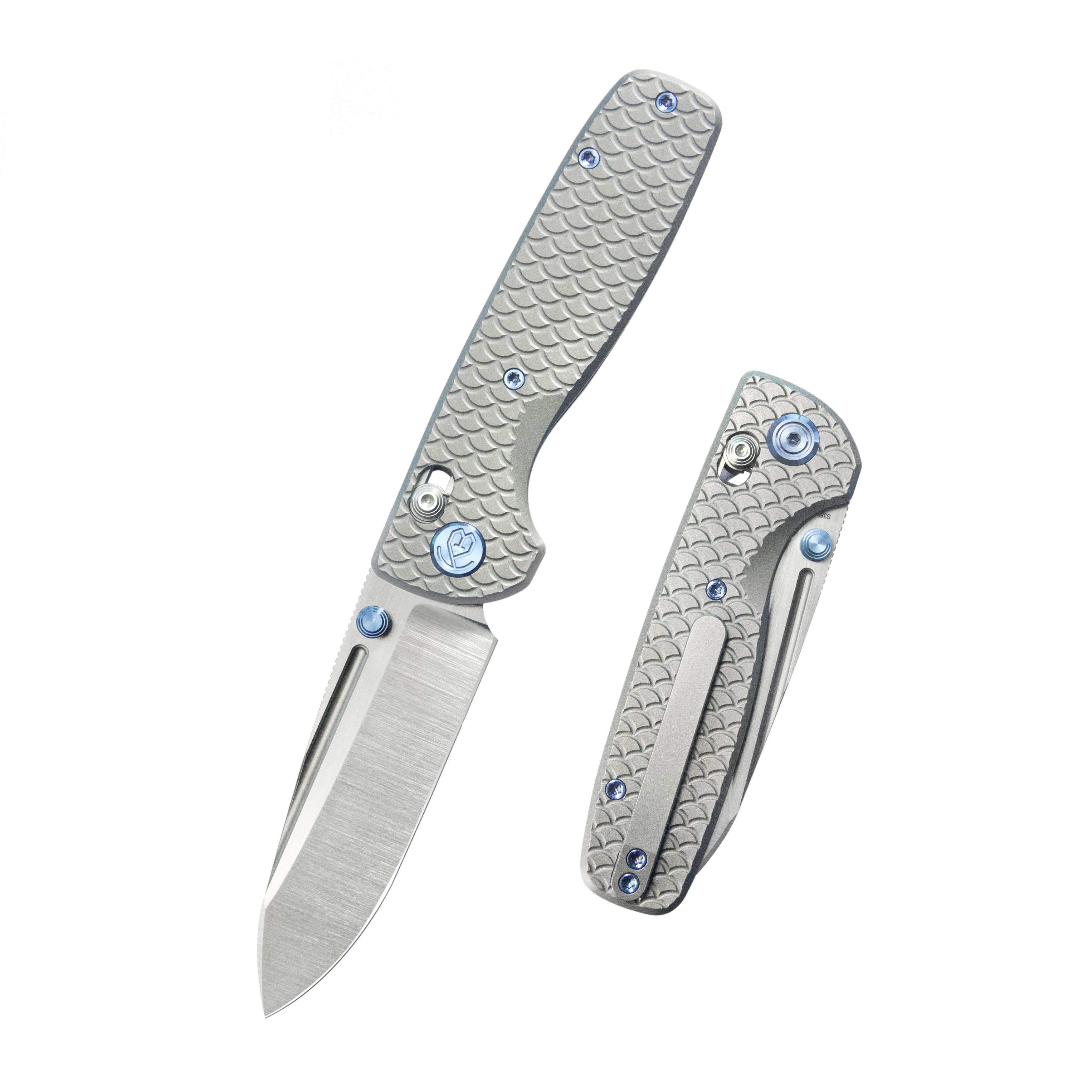 KB Bluff Folding Knife Gray Titanium Handle 3.19" Belt Satin S35VN Blade KB383A
