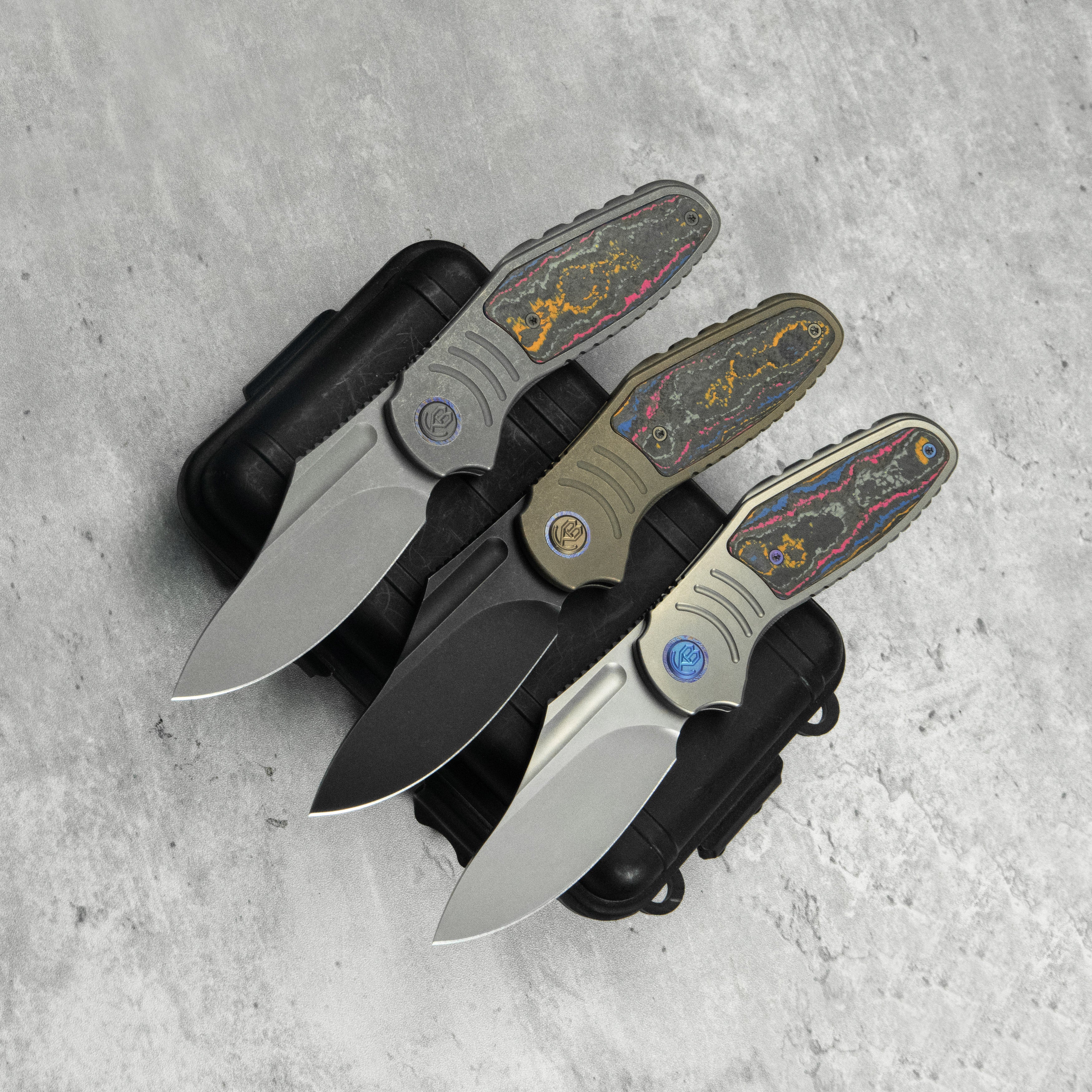 KB Stroller Folding Knife Bronze Titanium/CF Inlays Handle 3.35" Blackwash CPM 20CV Blade KB384C