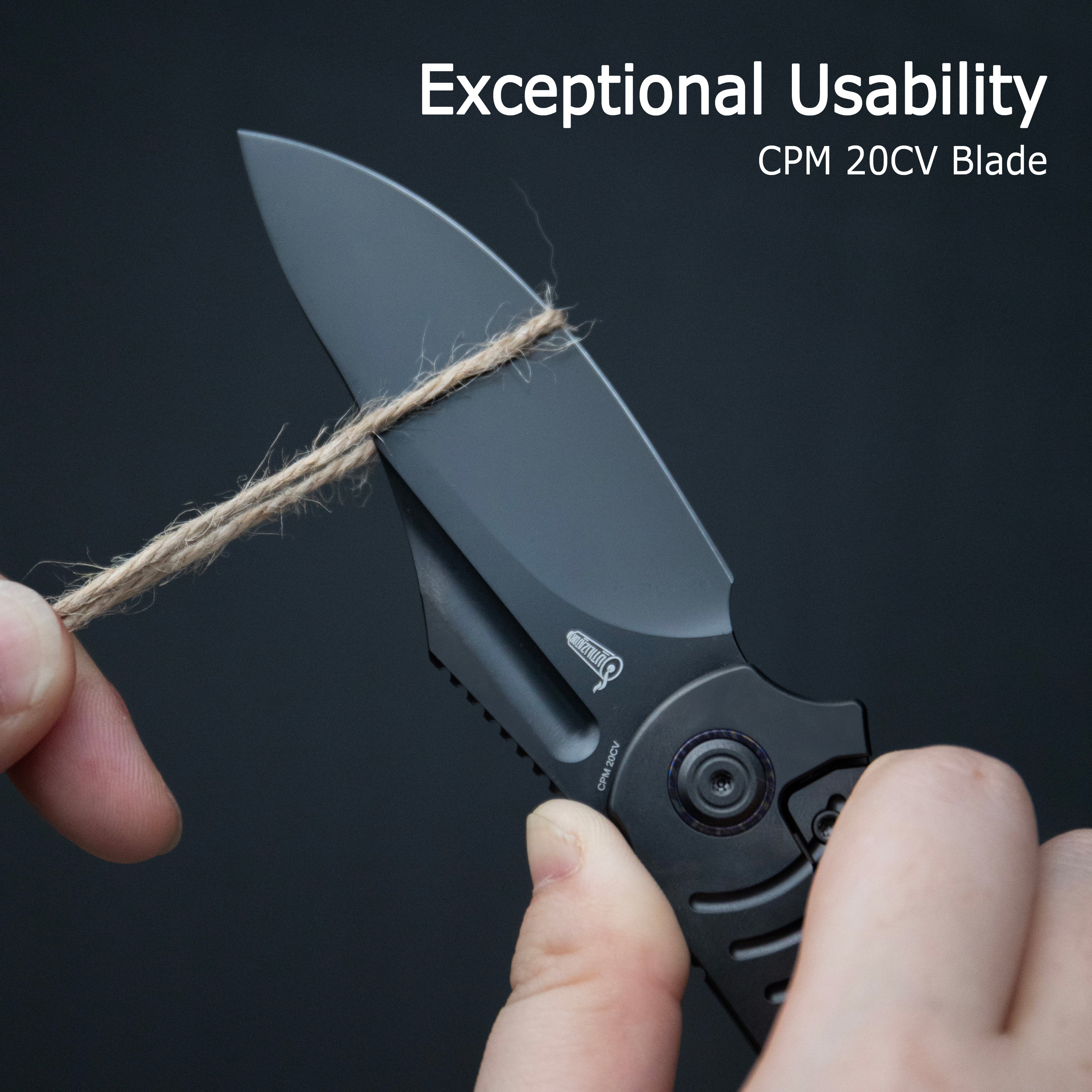 KB Stroller Folding Knife Bronze Titanium/CF Inlays Handle 3.35" Blackwash CPM 20CV Blade KB384C