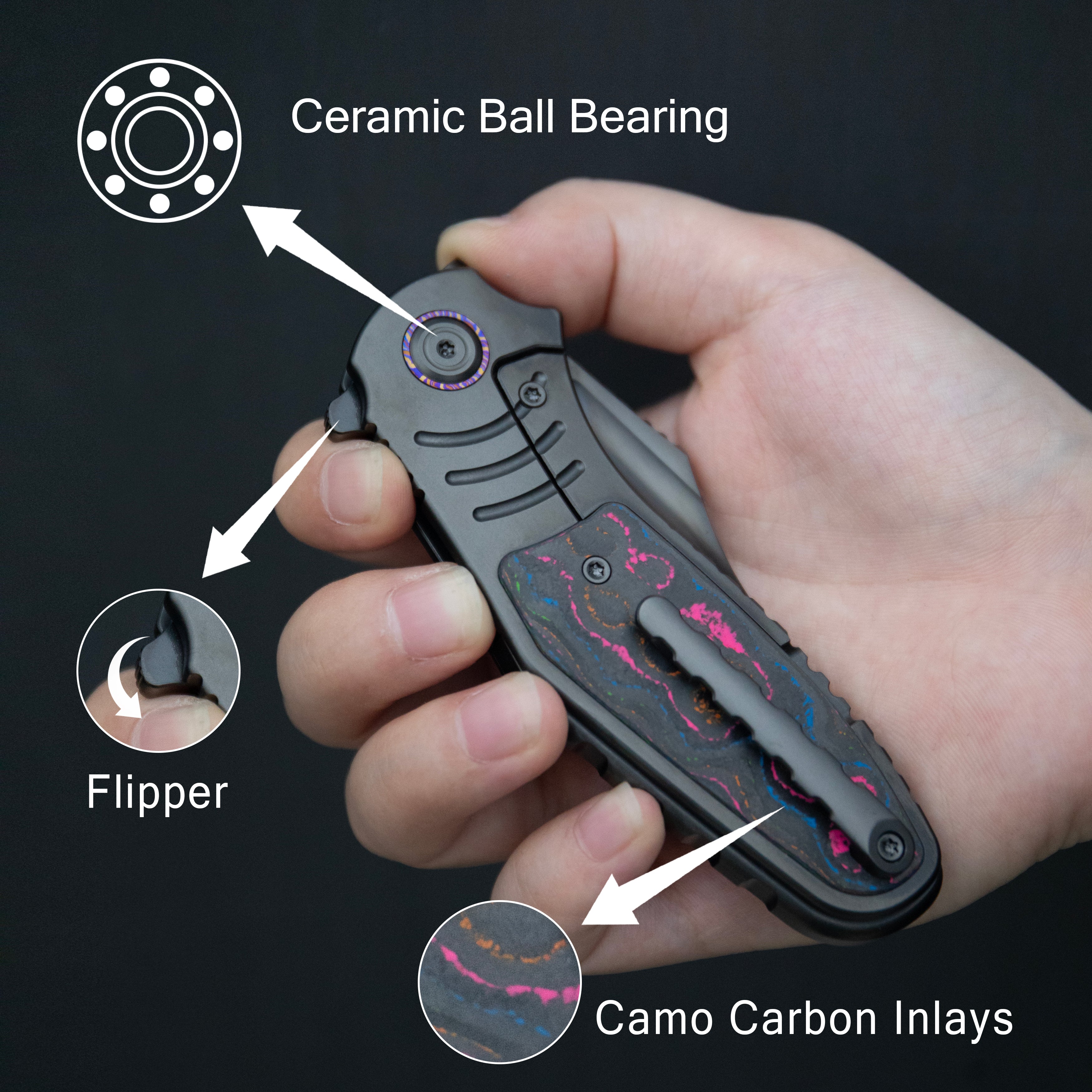 KB Stroller Folding Knife Bronze Titanium/CF Inlays Handle 3.35" Blackwash CPM 20CV Blade KB384C