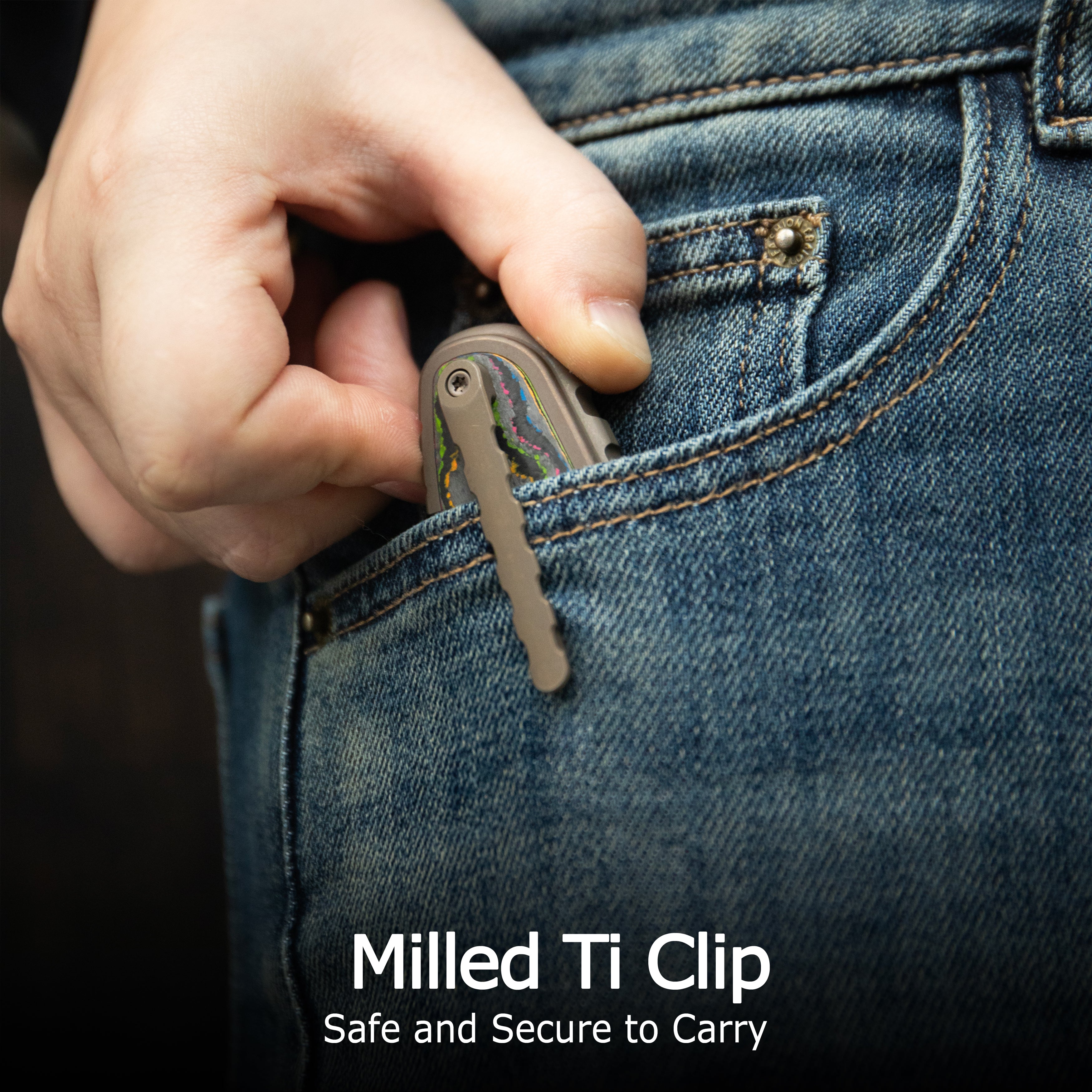 KB Stroller Folding Knife Gray Titanium/CF Inlays Handle 3.35" Darkwash CPM 20CV Blade KB384B