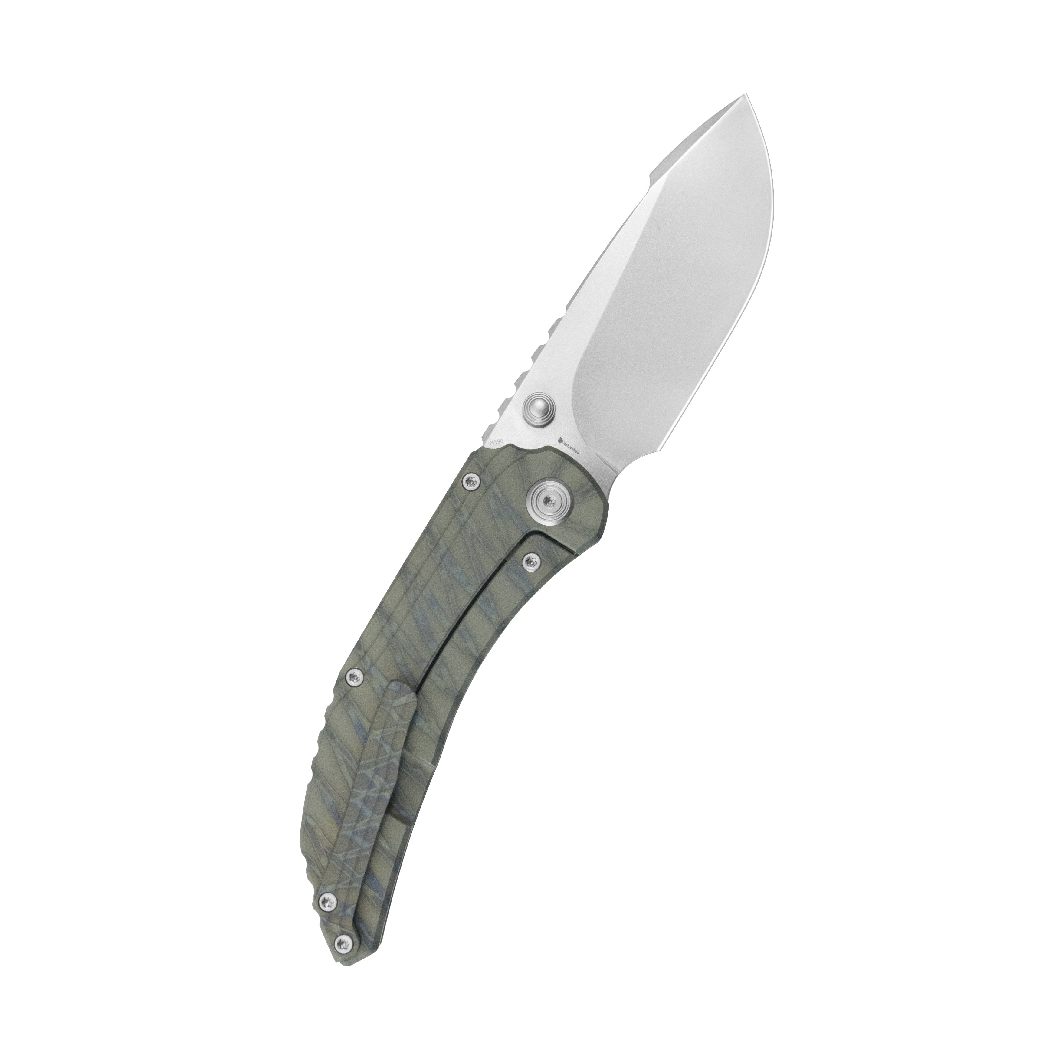 KB Snorri Pocket Folding Knife Flame Ano Titanium Handle 3.54'' Silver Bead Blasting M390 Blade KB388B