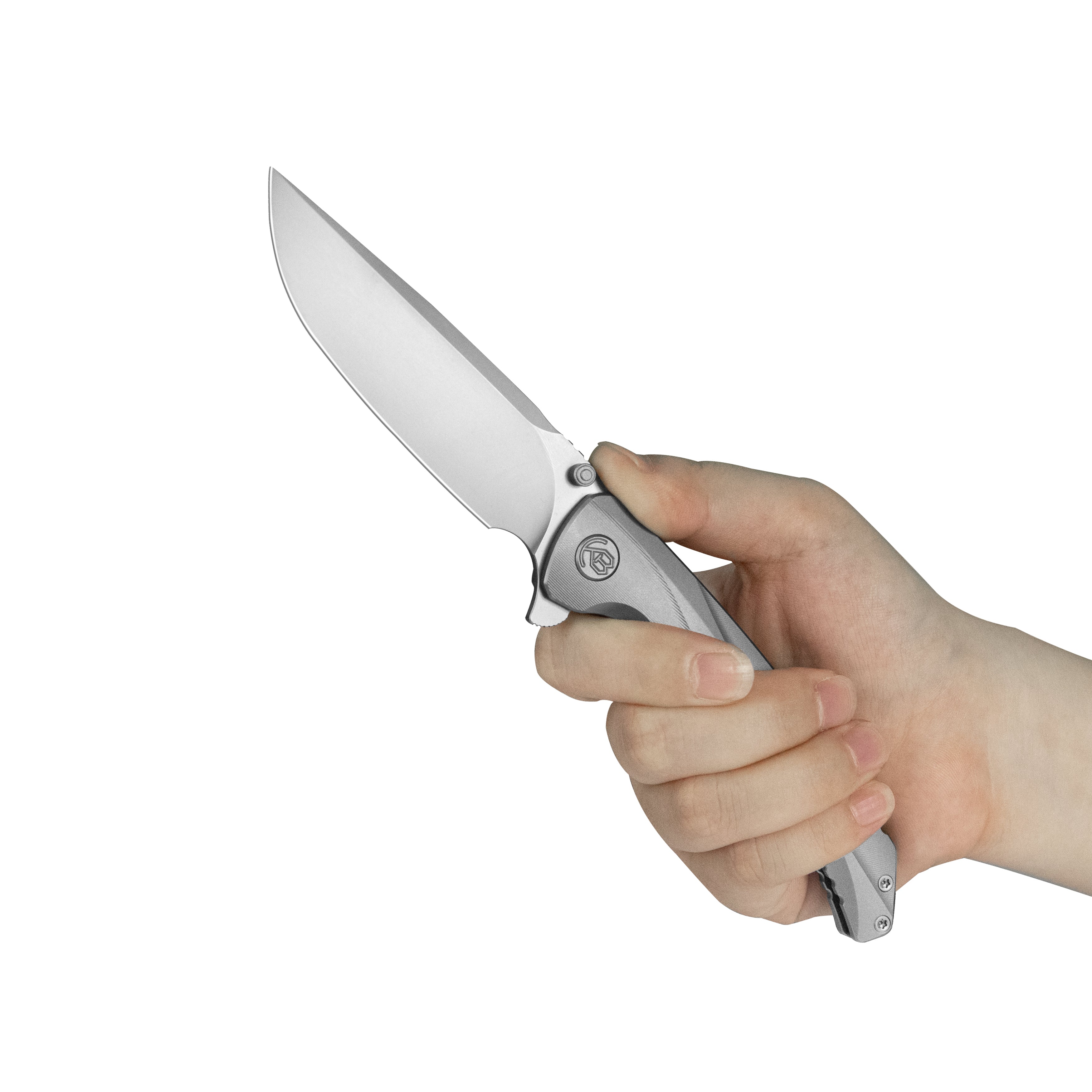 KB Zazoo Folding Knife Grey Titanium Handle 3.70'' Beadblast M390 Blade KB389A