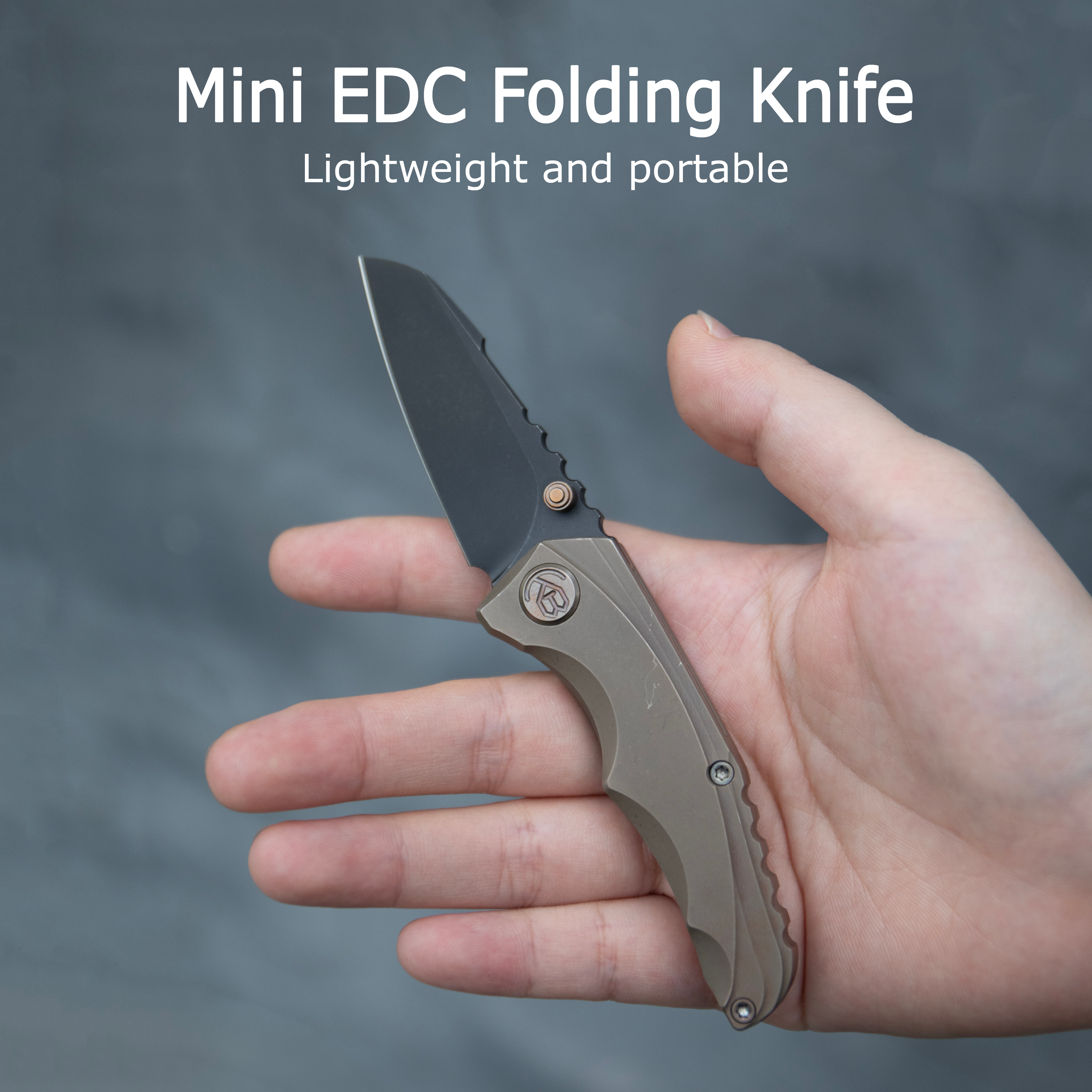 KB Steeltle Folding Knife Bronze Titanium Handle 2.36" Blackwash M390 Blade KB390D