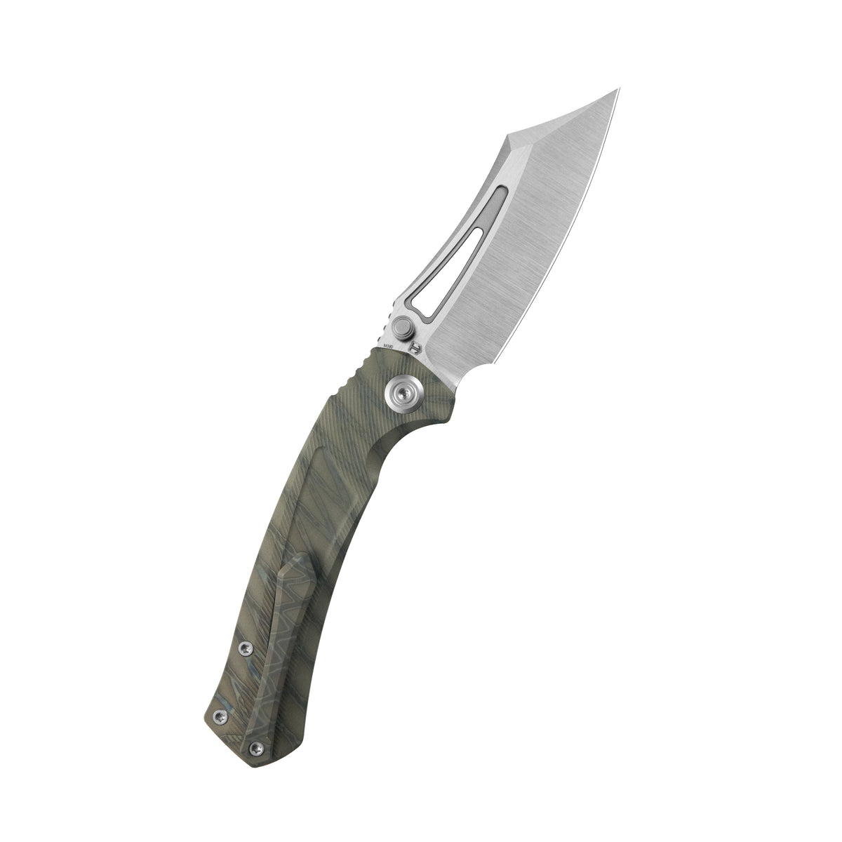 KB Pirate Folding Knife Flame Ano Titanium Handle 3.46" Belt Satin M390 Blade KB398B