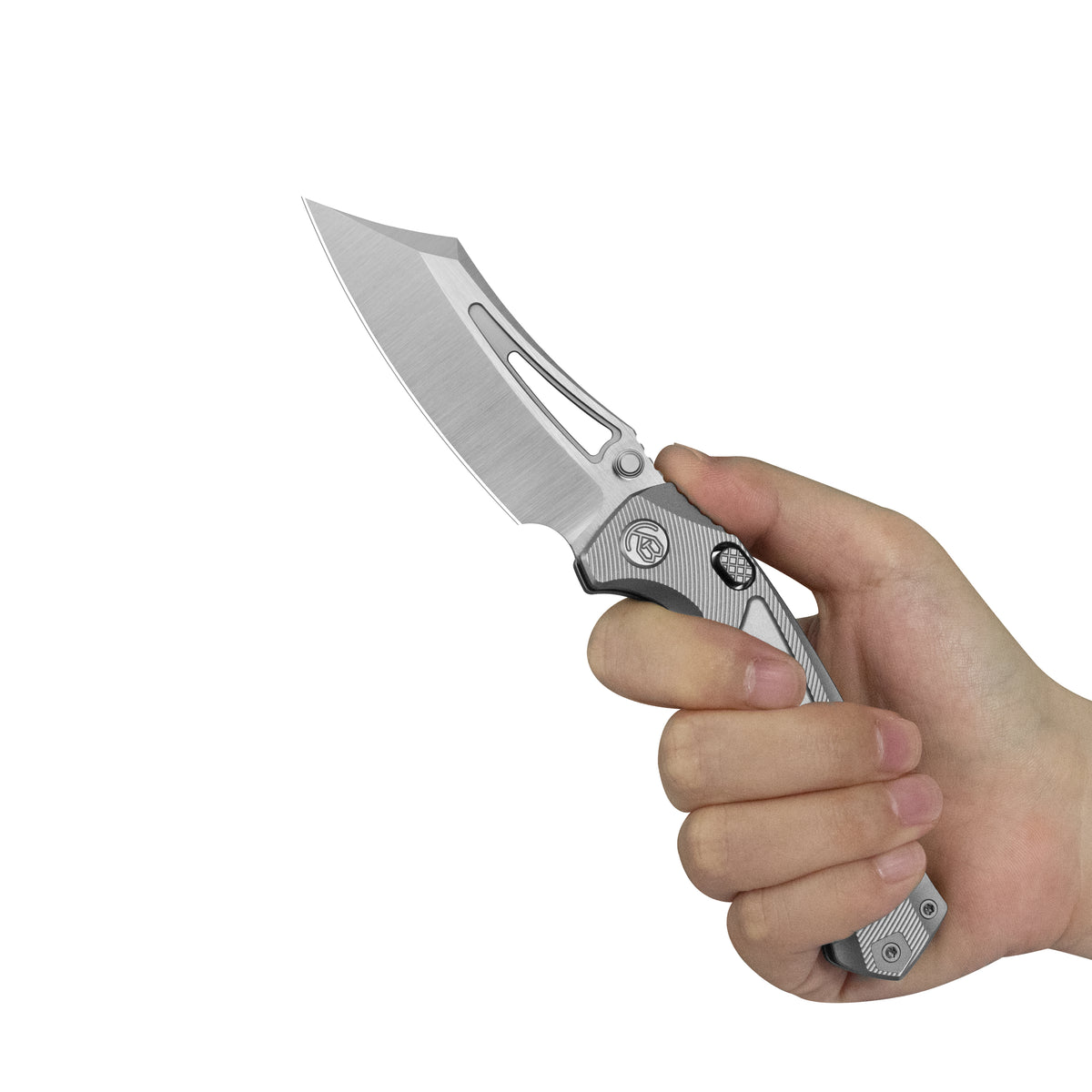 KB Pirate Folding Knife Sandblasting Titanium Handle 3.46" Belt Satin M390 Blade KB398A