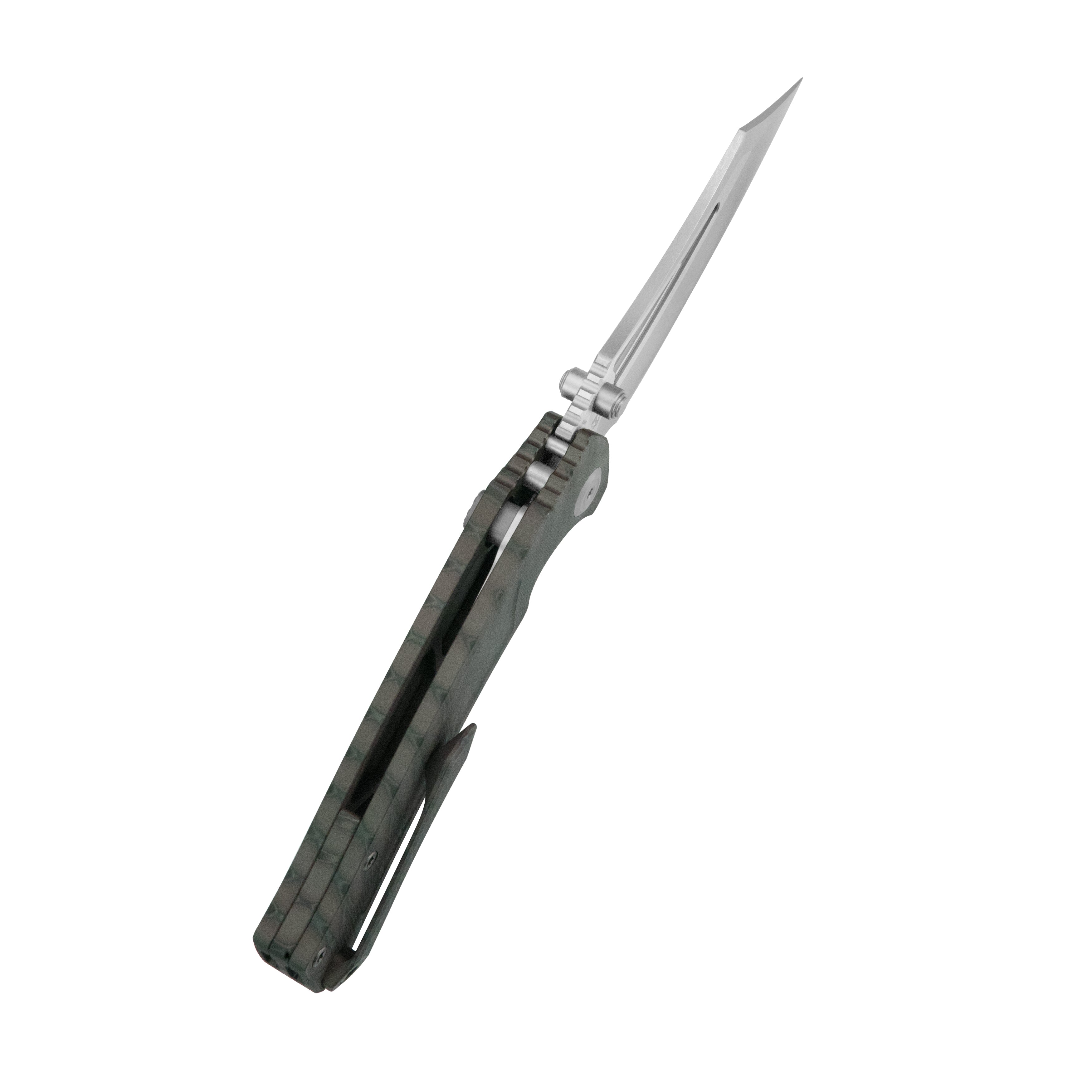 KB Pirate Folding Knife Flame Ano Titanium Handle 3.46" Belt Satin M390 Blade KB398B