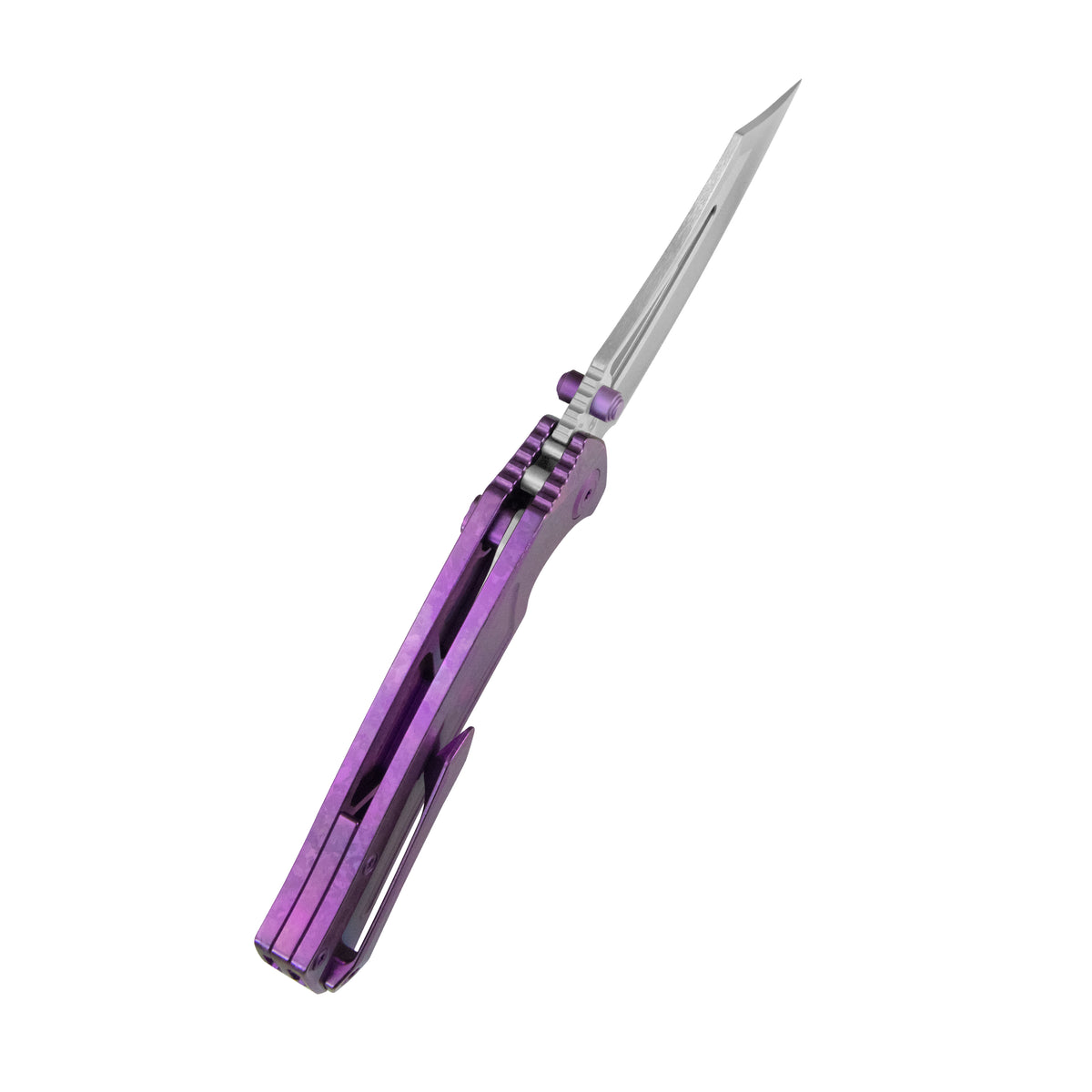 KB Pirate Folding Knife Purple Ano Crystallized Titanium Handle 3.46" Belt Satin M390 Blade KB398D