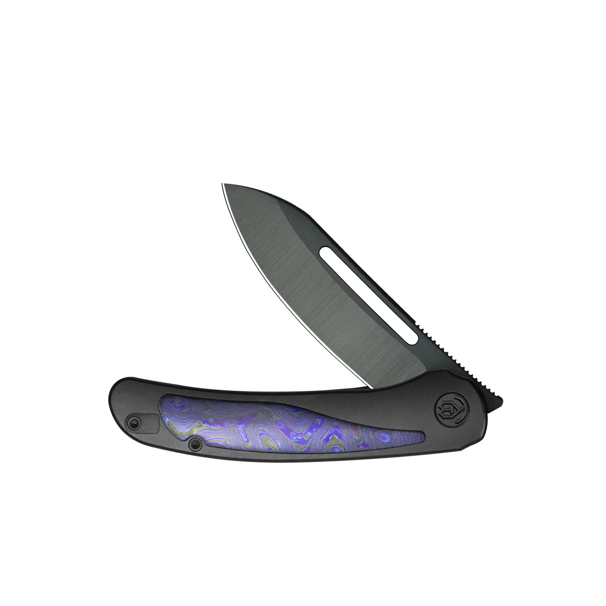 KB Finesse Folding Knife DLC Titanium with Zircuti inlay Handle 3.54" DLC Belt Satin Bohler M390 Blade KB399D