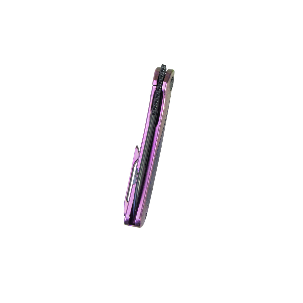 KB Finesse Folding Knife Purple Ano Crystallized Titanium with Zircuti inlay Handle 3.54" DLC Belt Satin Bohler M390 Blade KB399E