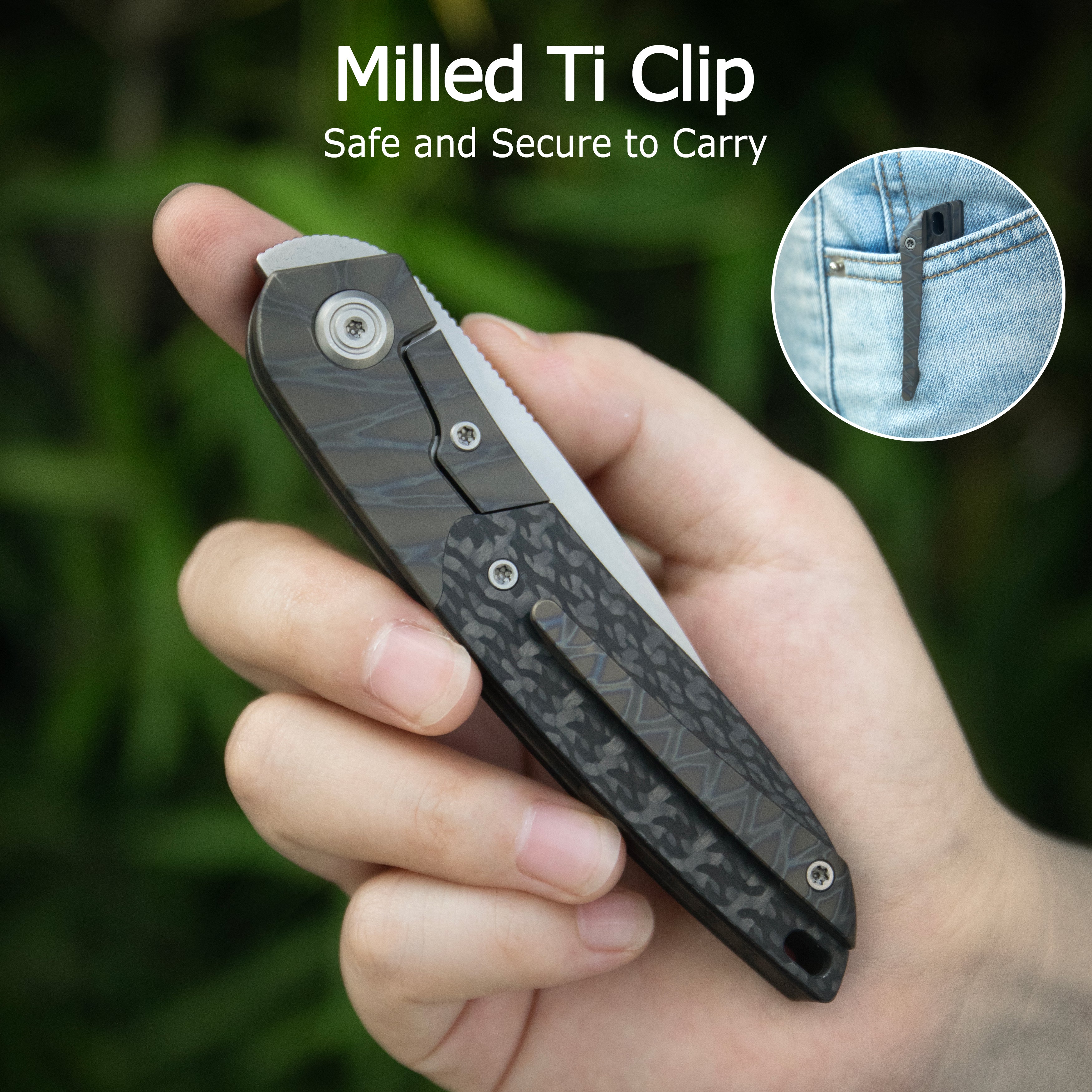 KB Spike Folding Knife Regular DLC Titanium with Zircuti Inlay 3.11'' Regular DLC M390 Blade KB406C