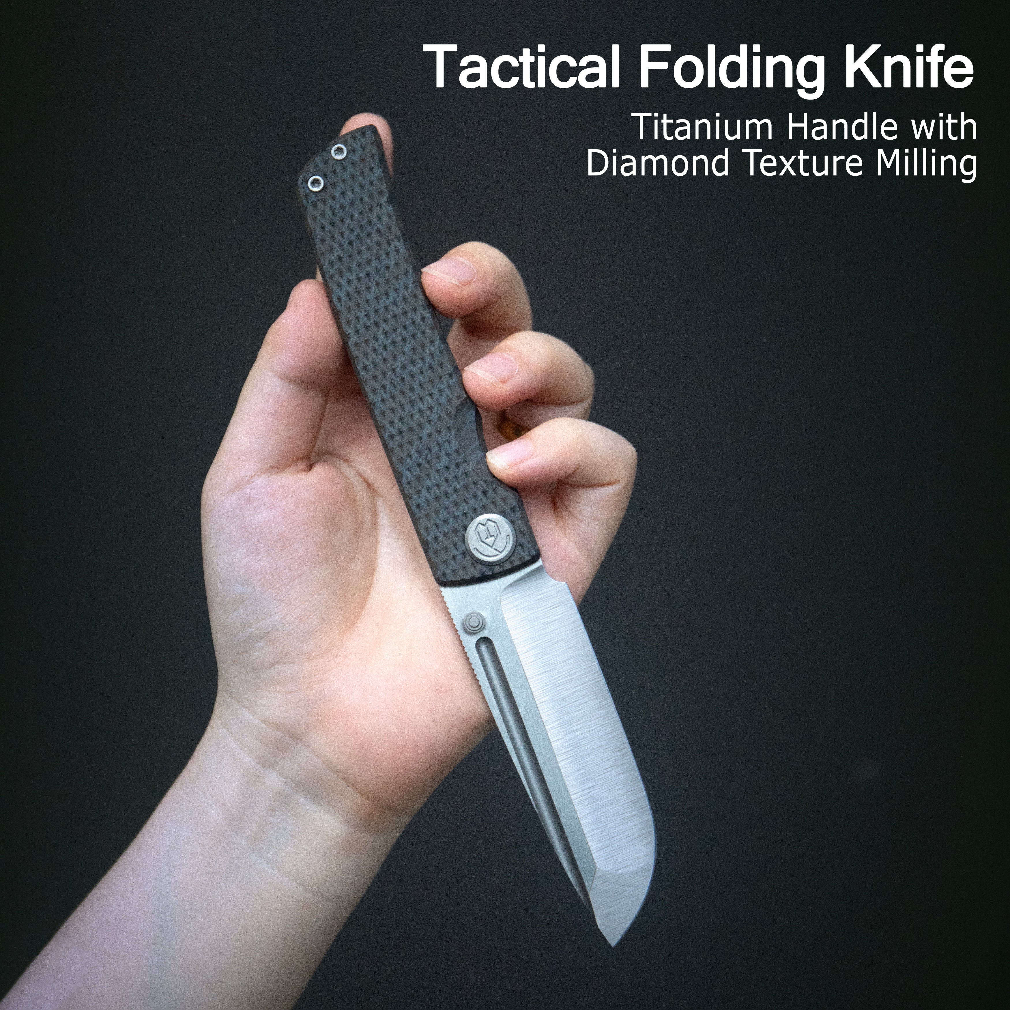 KB Mosquito Folding Knife Gray Titanium with Diamond Milling 3.46'' Belt Satin M390 Blade KB409A