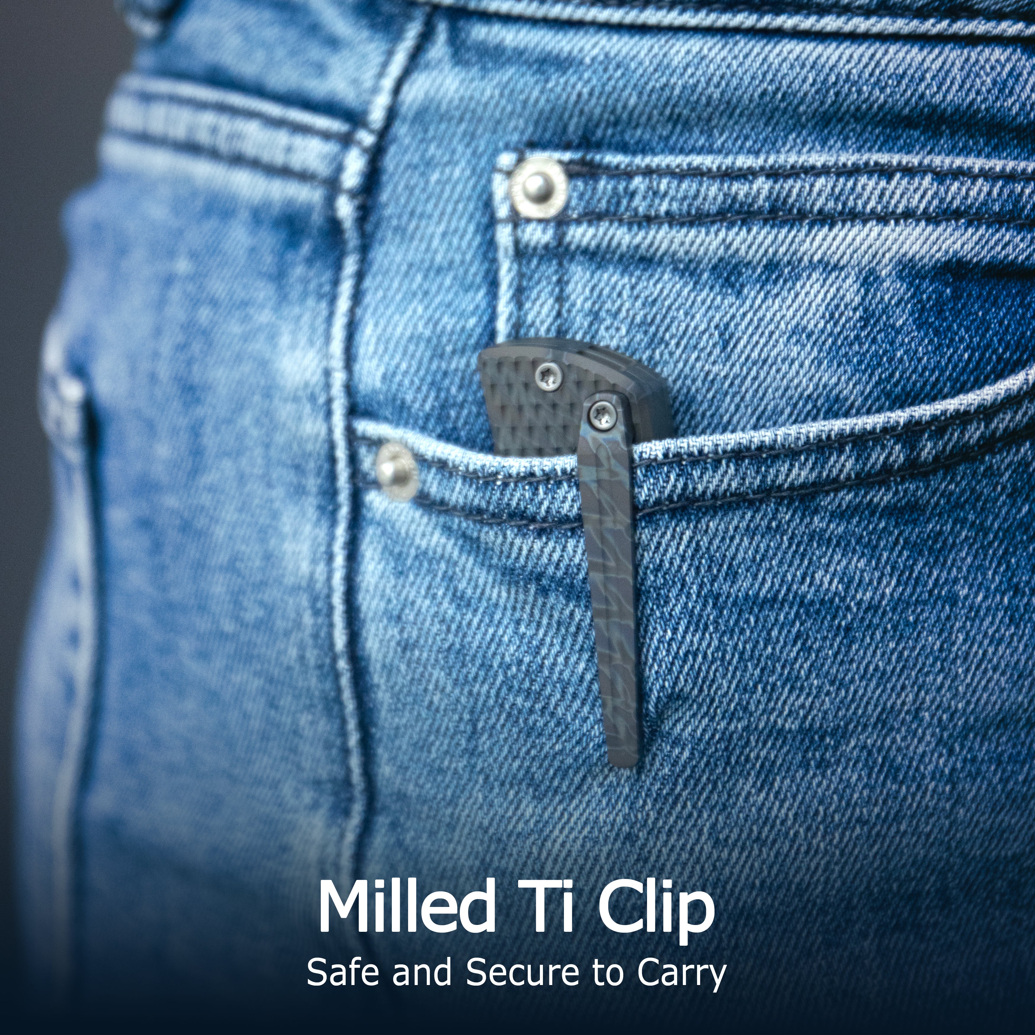 KB Mosquito Folding Knife Gray Titanium with Diamond Milling 3.46'' Belt Satin M390 Blade KB409A