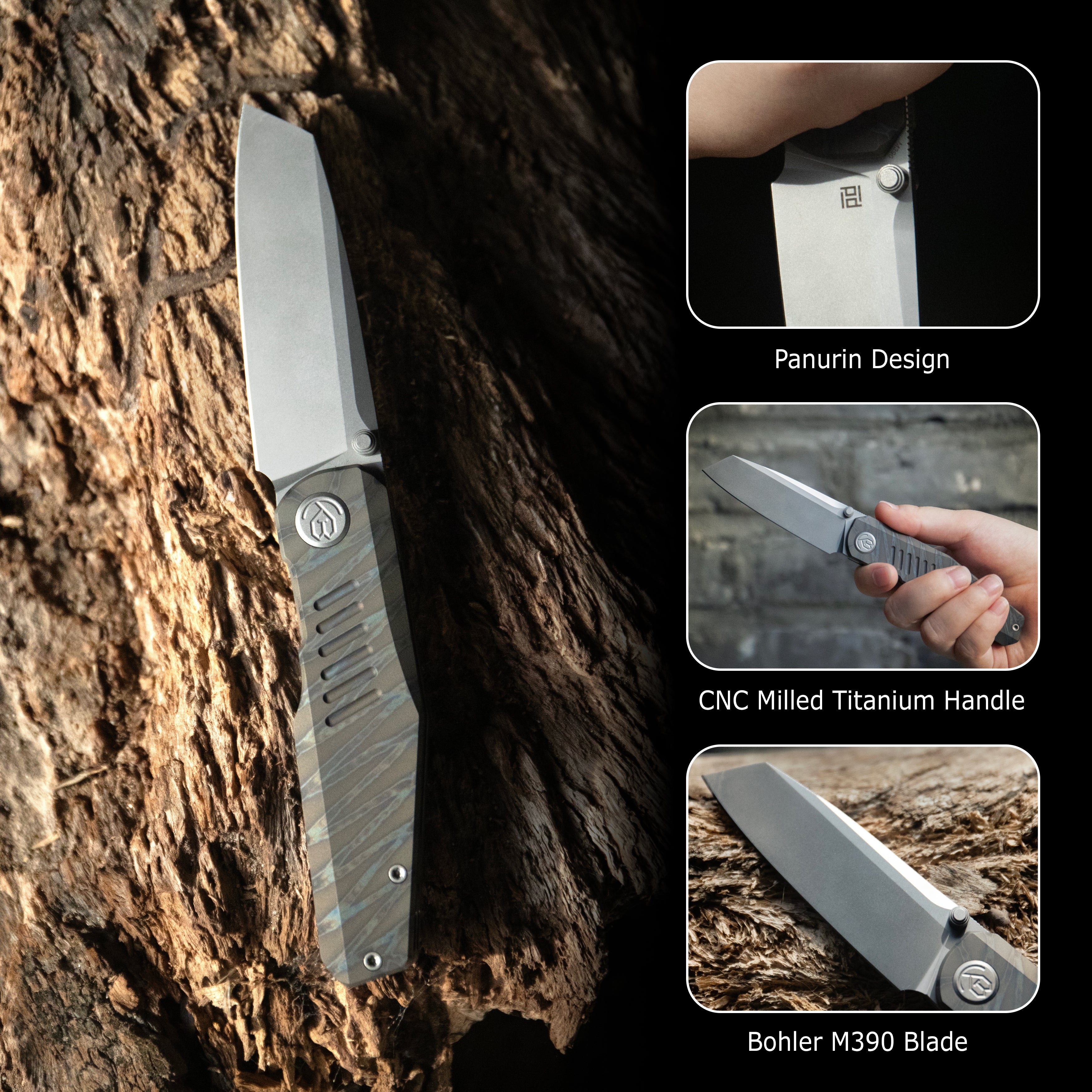 KB Protocol Folding Knife Regular DLC Titanium Handle 3.35'' Regular DLC M390 Blade KB419C