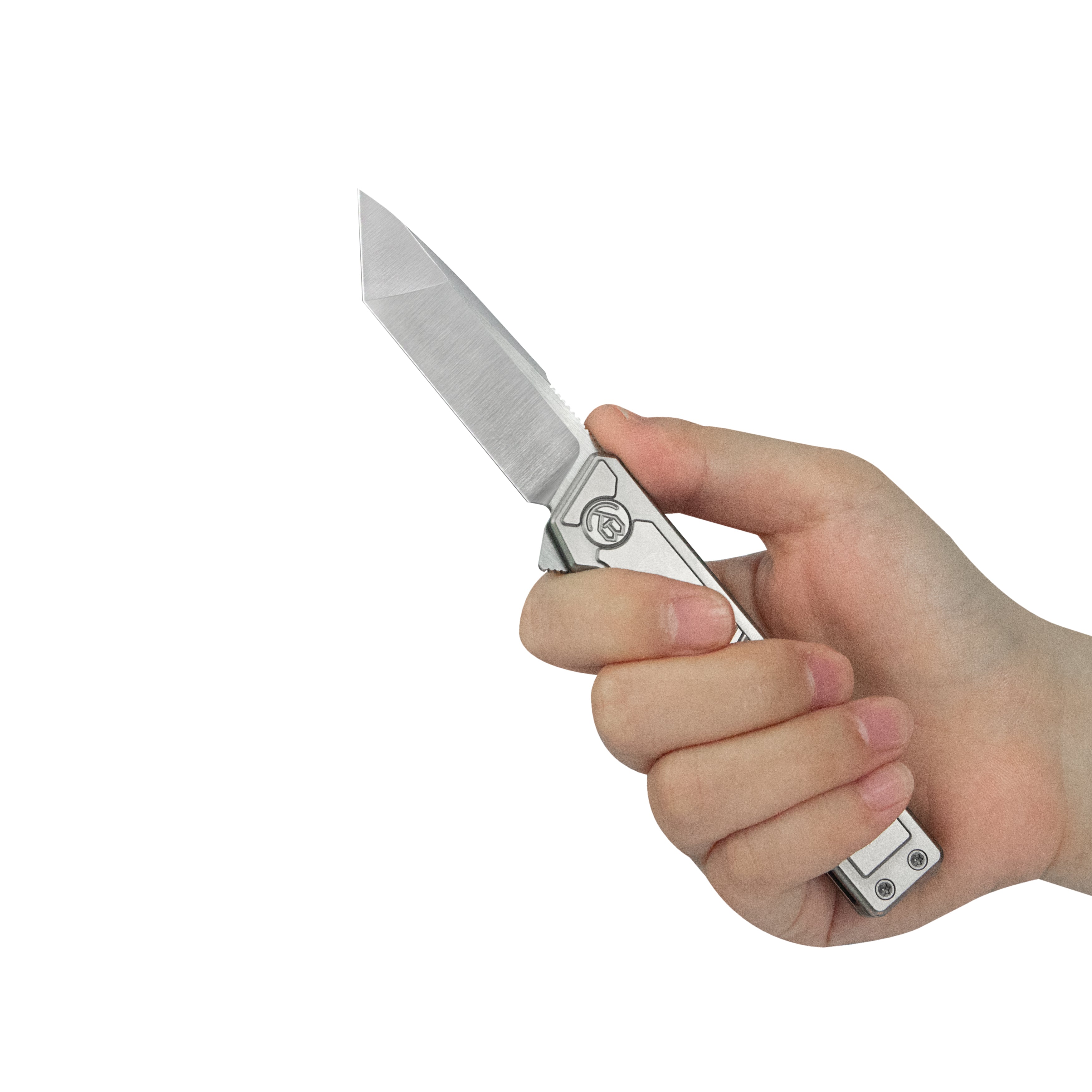 KB Yondu Double Detent Knife Gray Ti Micro Milling 2.87'' Tanto Satin M390 Blade KB420A