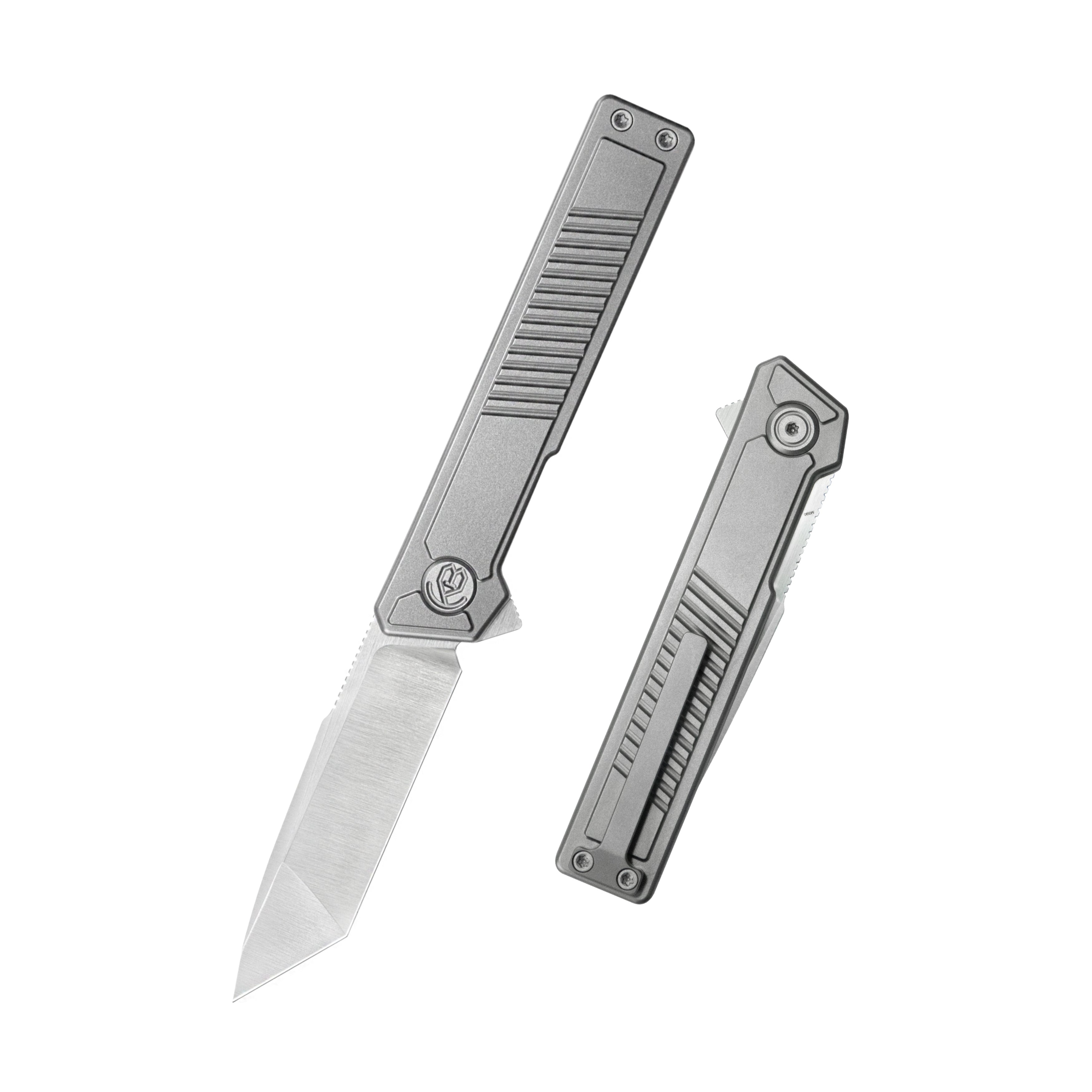 KB Yondu Double Detent Knife Gray Ti Micro Milling 2.87'' Tanto Satin M390 Blade KB420A